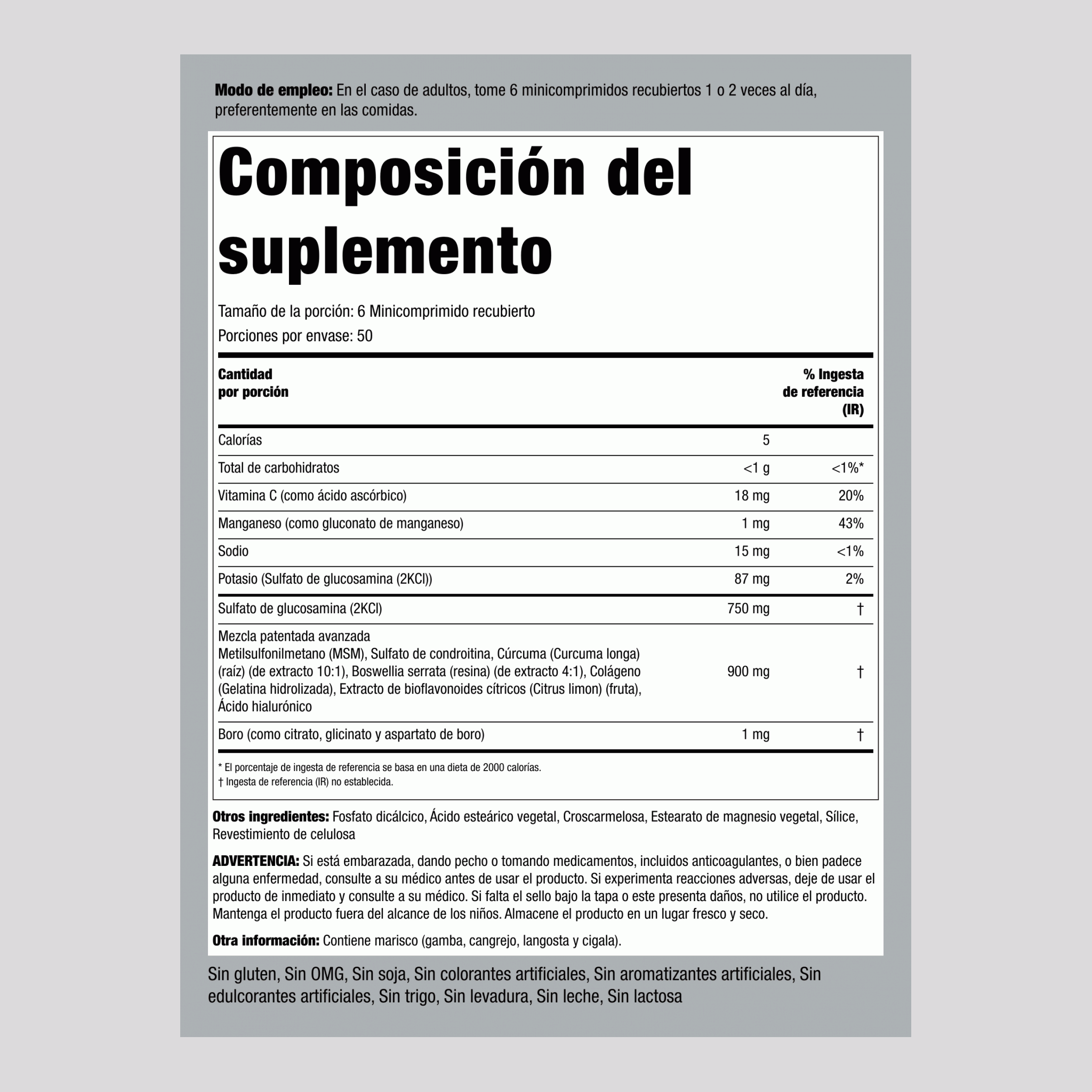 Glucosamina, condroitina, MSM Plus avanzada en minipastillas,  300 Minicomprimido recubierto 2 Botellas/Frascos