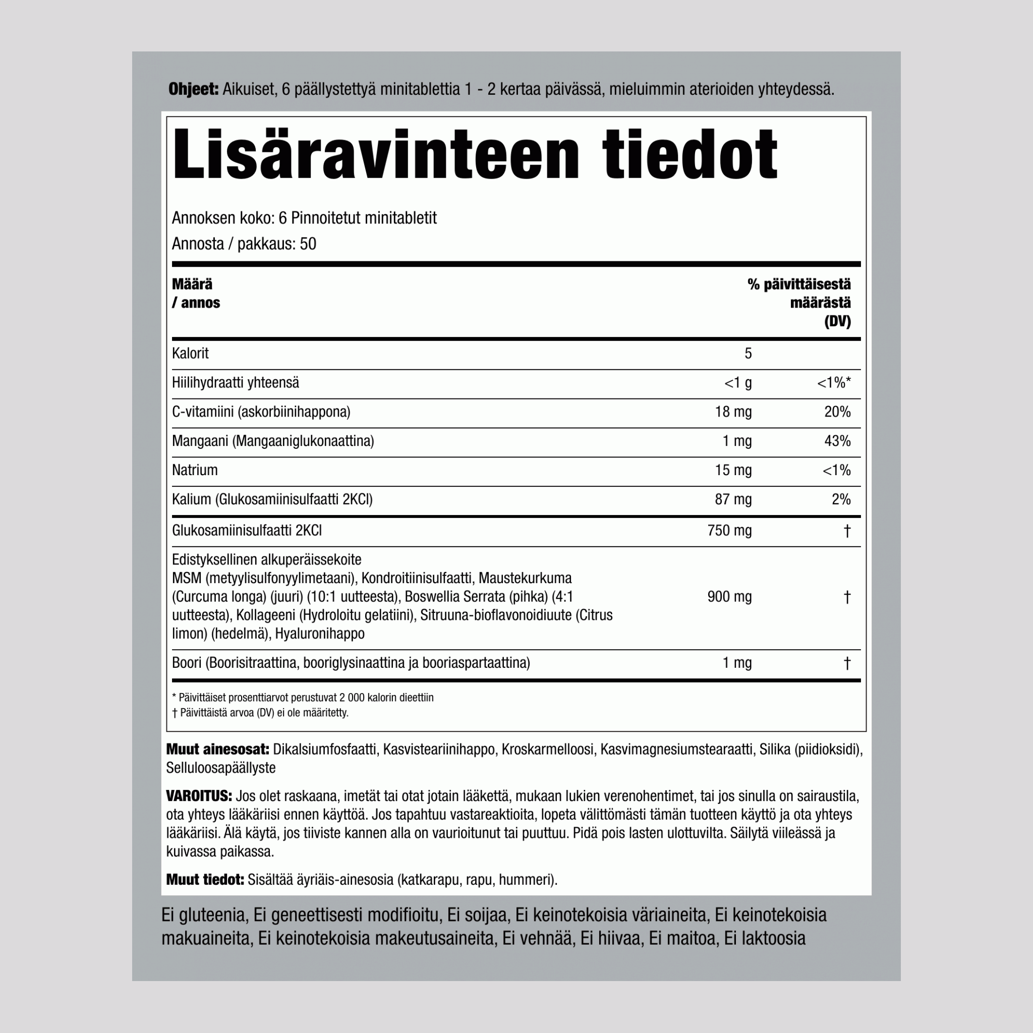 Glukosamiini-kondroitiini-MSM Plus ‑minitabletit,  300 Pinnoitetut minitabletit 2 Pulloa