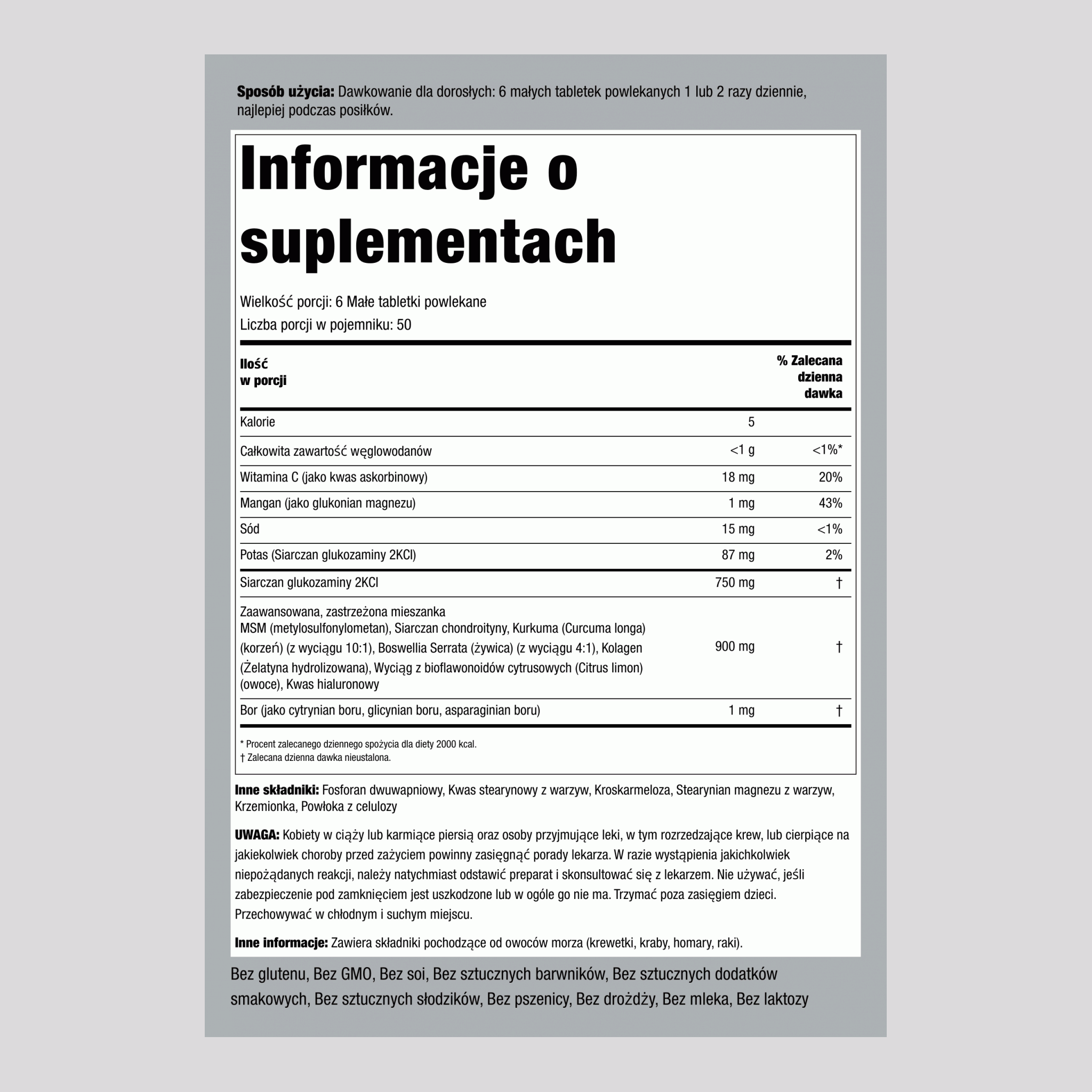 Mini tabletki zaawansowanej glukozaminy, chondroityny i MSM Plus,  300 Małe tabletki powlekane 2 Butelki