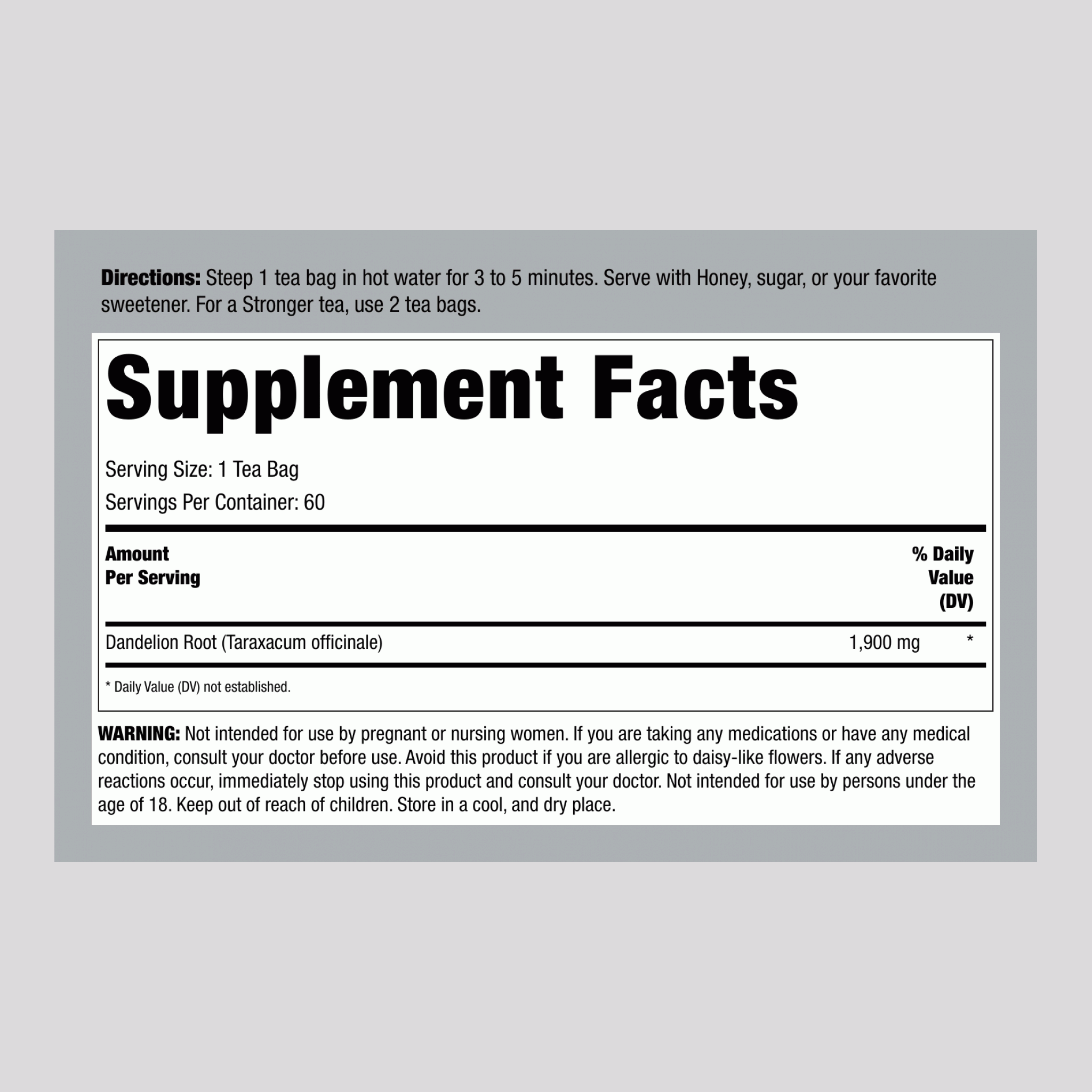 Dandelion Root Tea, 1900 mg, 60 Tea Bags
