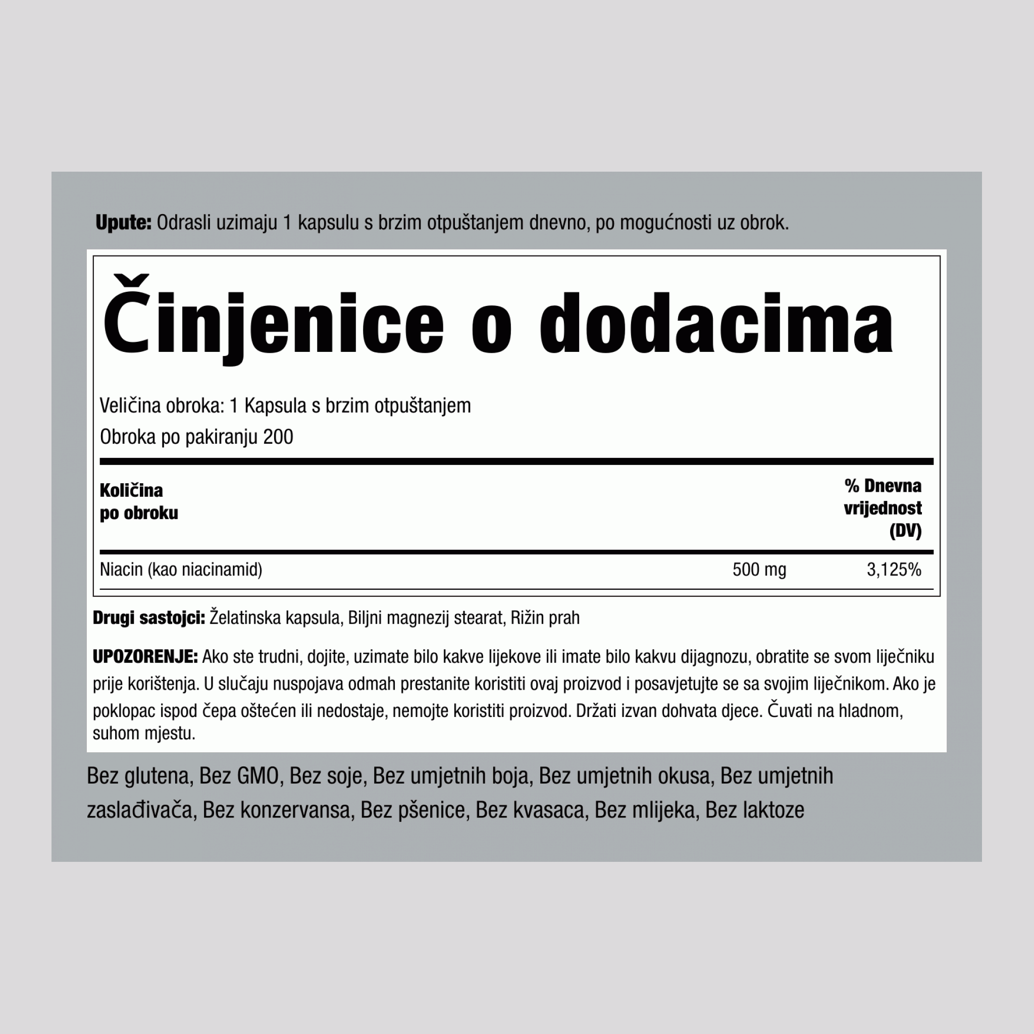 Niacinamid B-3 500 mg 200 Kapsule s brzim otpuštanjem     