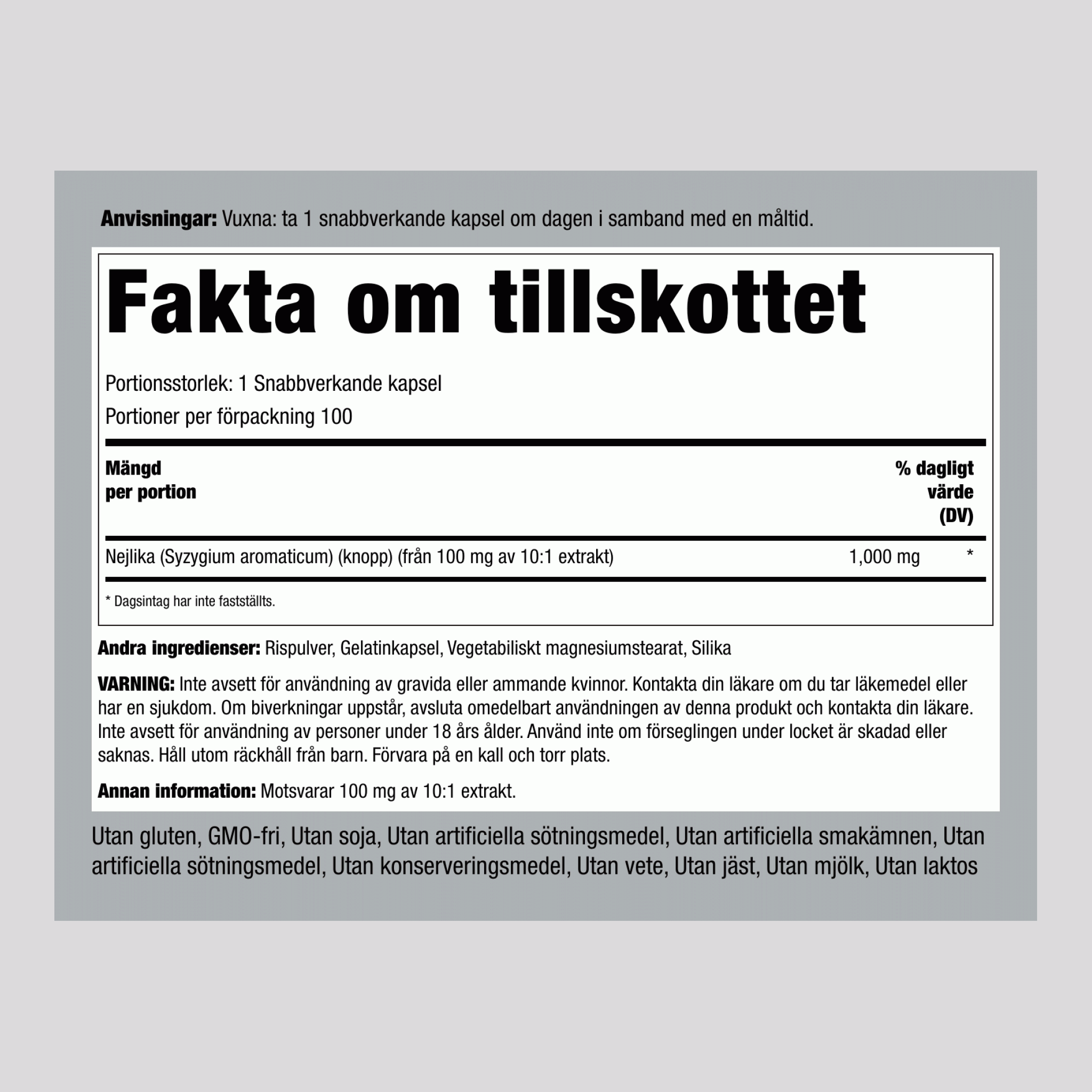 Kryddnejlikor  1000 mg 100 Snabbverkande kapslar     