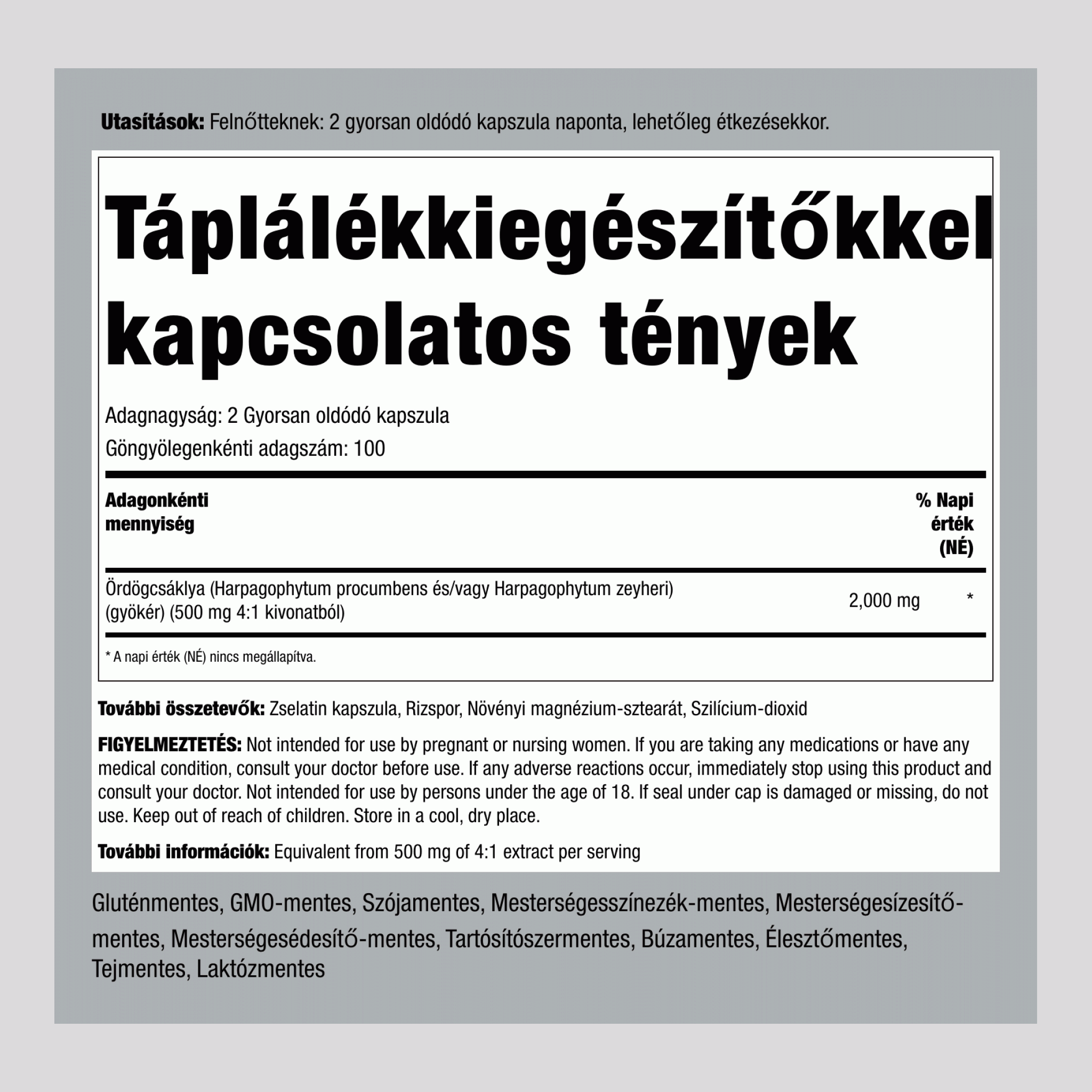 Ördögkarom, 2000 mg (adagonként), 200 gyorskioldású kapszula, 2 üveg