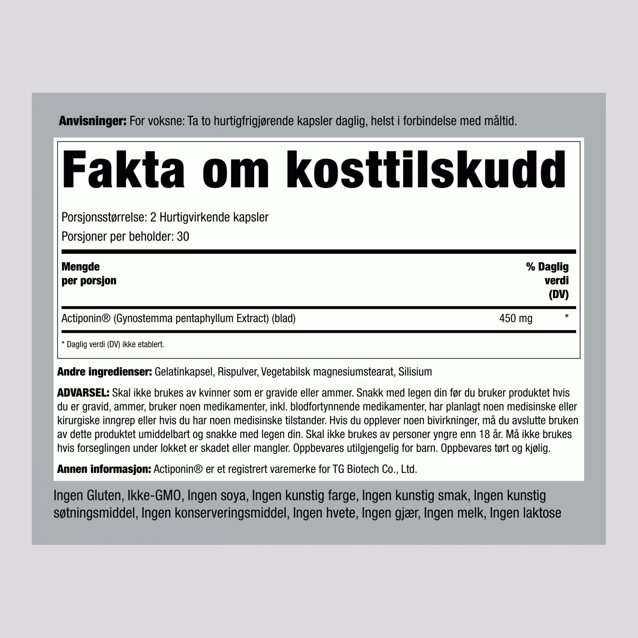 AMPK Aktivator (Actiponin) 450 mg (per dose) 60 Hurtigvirkende kapsler     