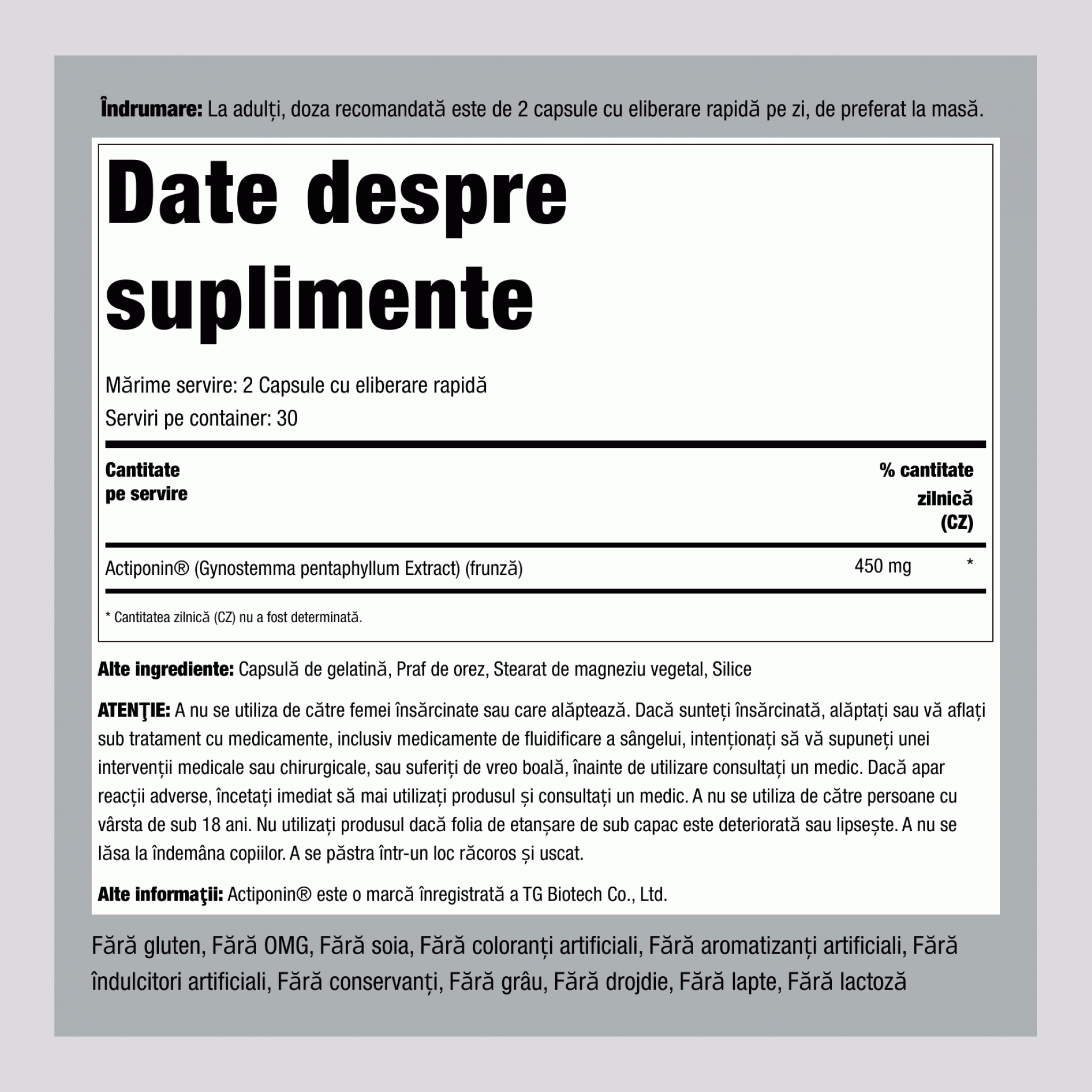 Activator AMPK (Actiponin) 450 mg (per porție) 60 Capsule cu eliberare rapidă     