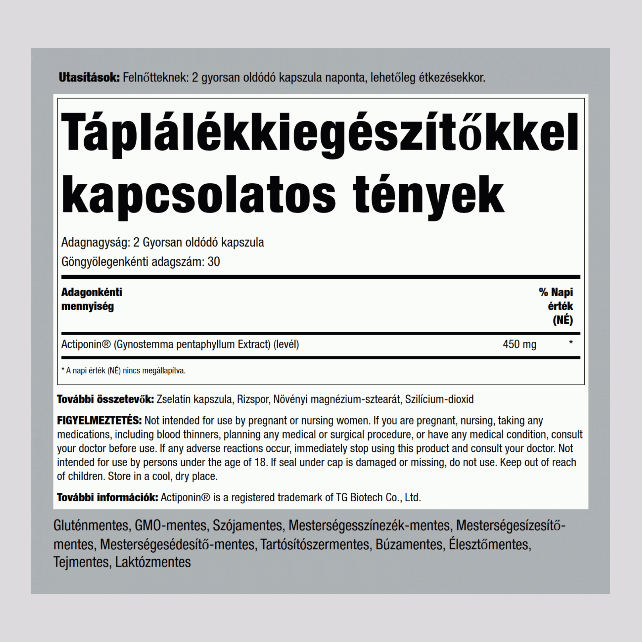 AMPK aktivátor (Actiponin) 450 mg (adagonként) 60 Gyorsan oldódó kapszula     