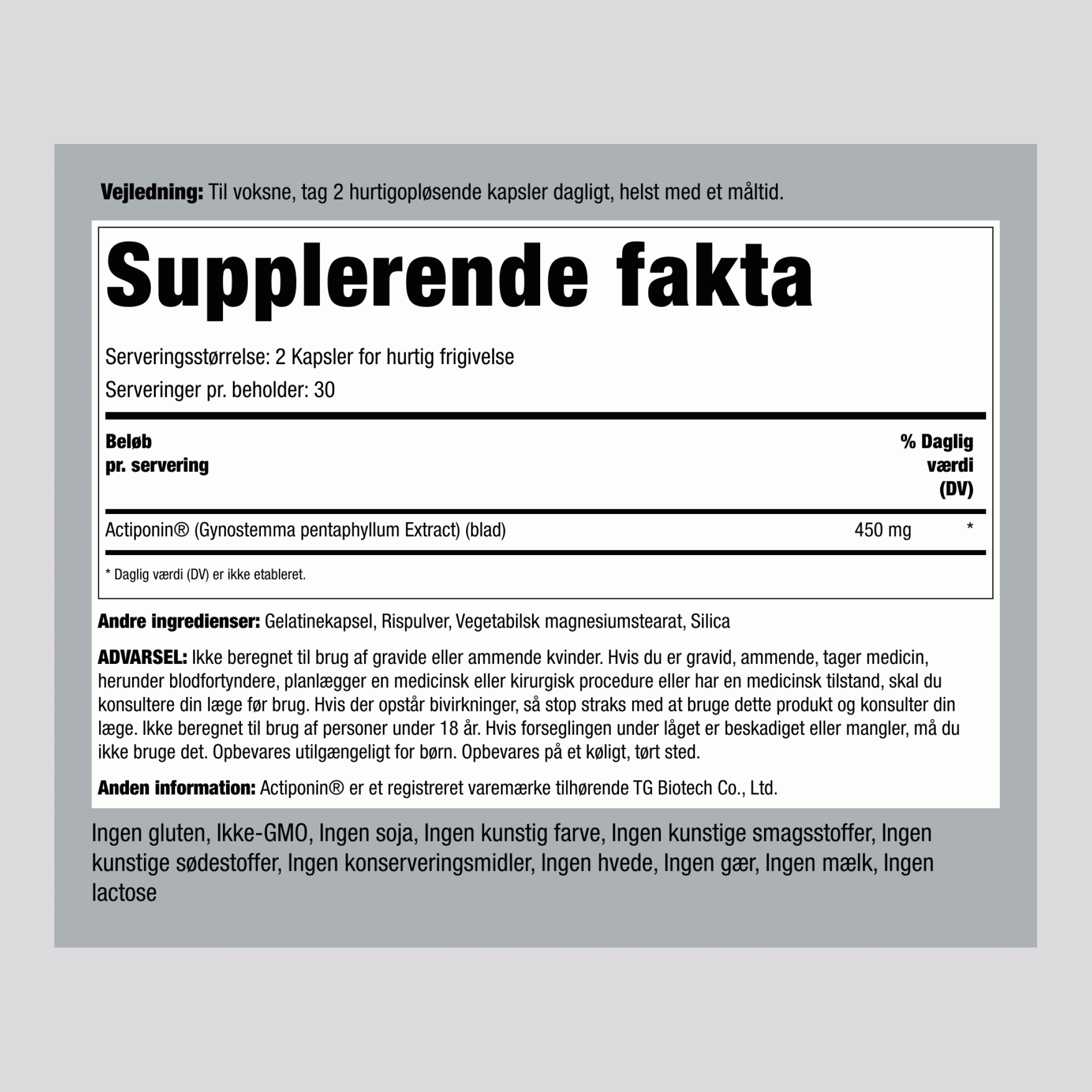 AMPK Aktivator (Actiponin) 450 mg (pr. dosering) 60 Kapsler for hurtig frigivelse 2 Flasker   