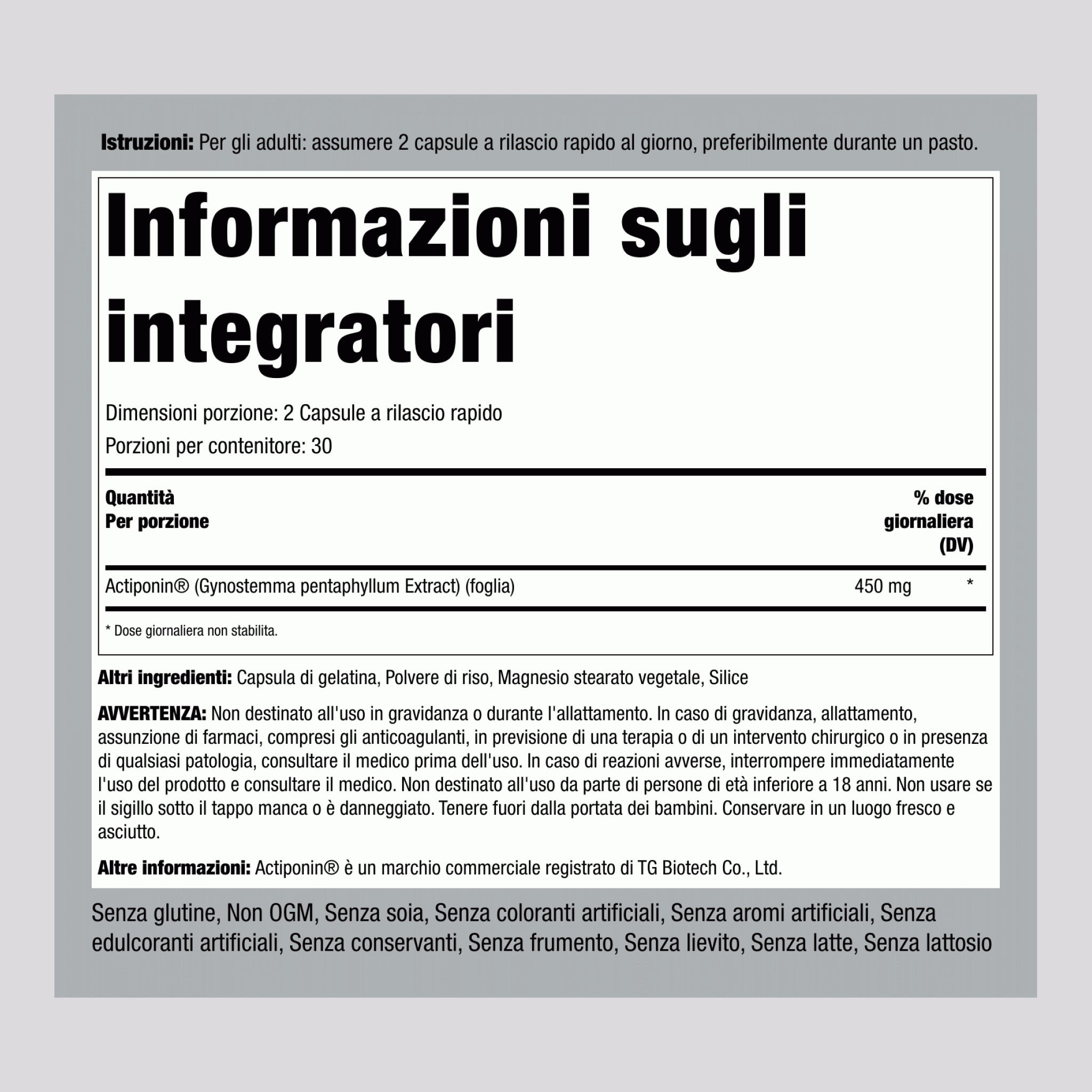 Attivatore di AMPK (actiponina) 450 mg (per dose) 60 Capsule a rilascio rapido 2 Bottiglie   
