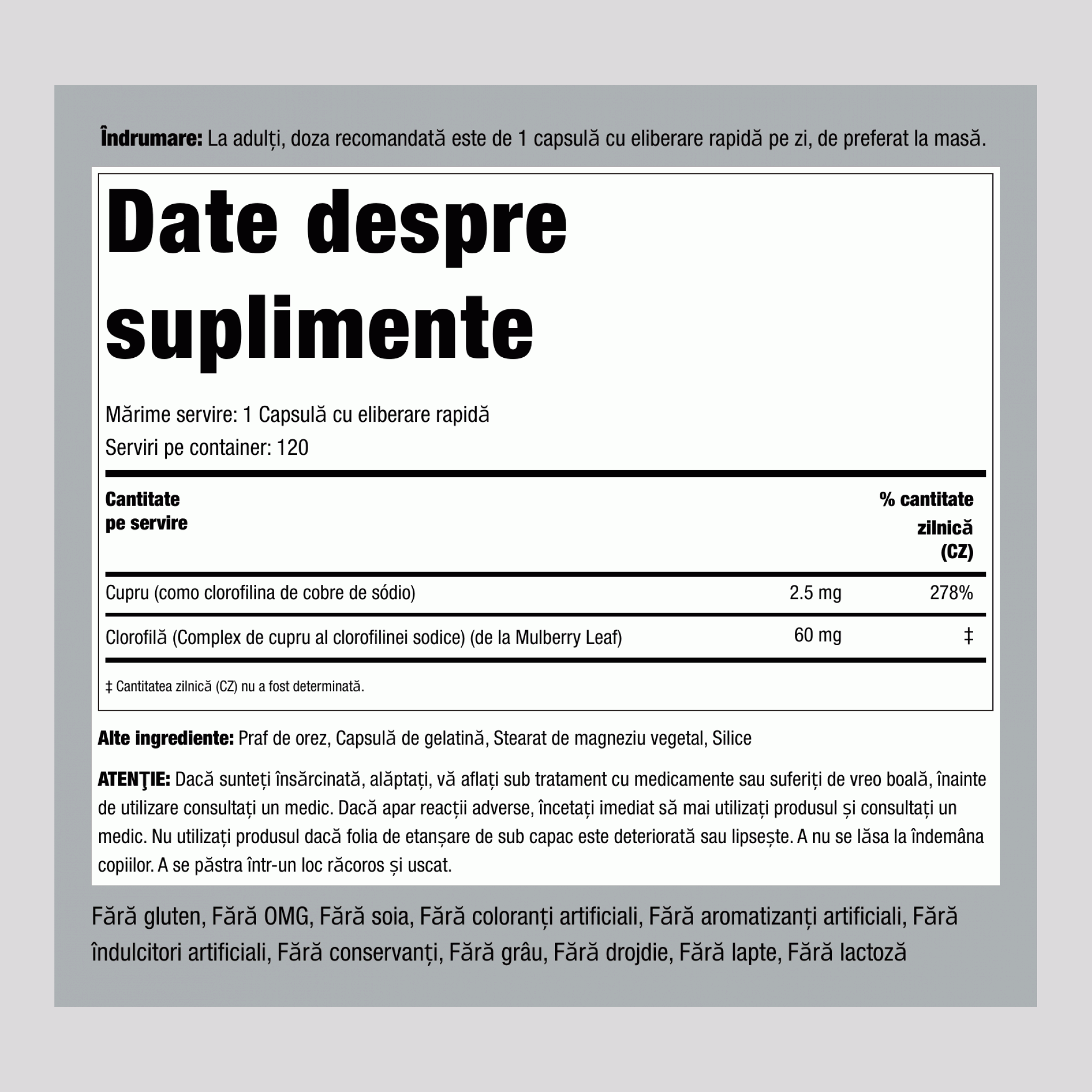 Clorofilă 60 mg 120 Capsule cu eliberare rapidă    