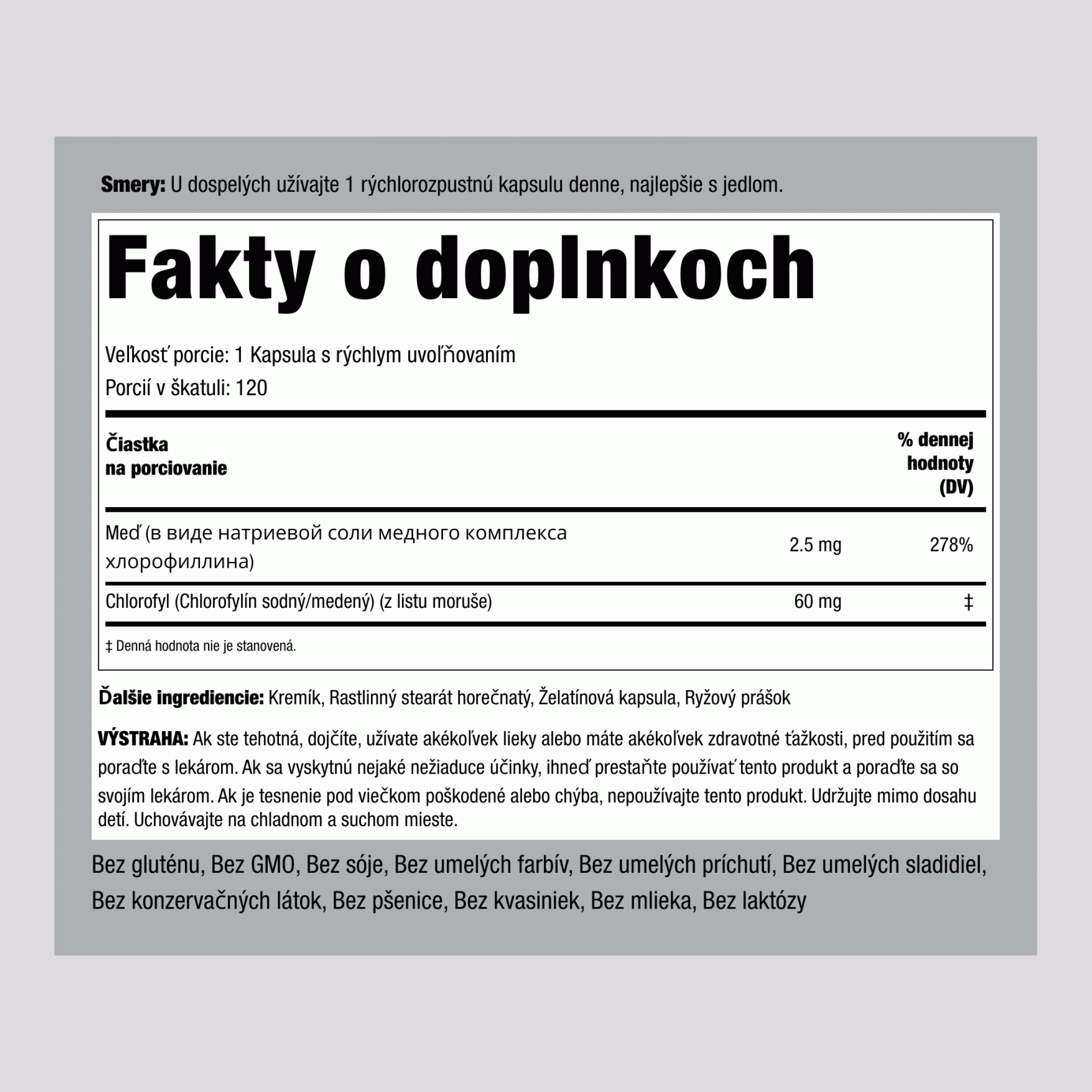 Chlorofyl 60 mg 120 Kapsule s rýchlym uvoľňovaním    