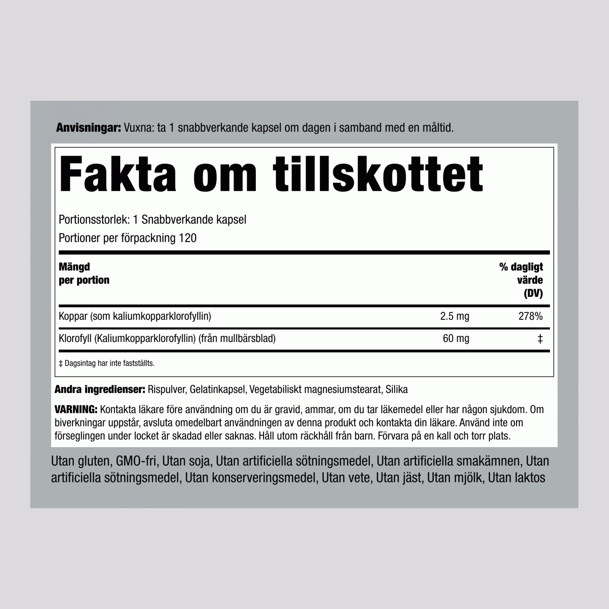 Klorofyll 60 mg 120 Snabbverkande kapslar    