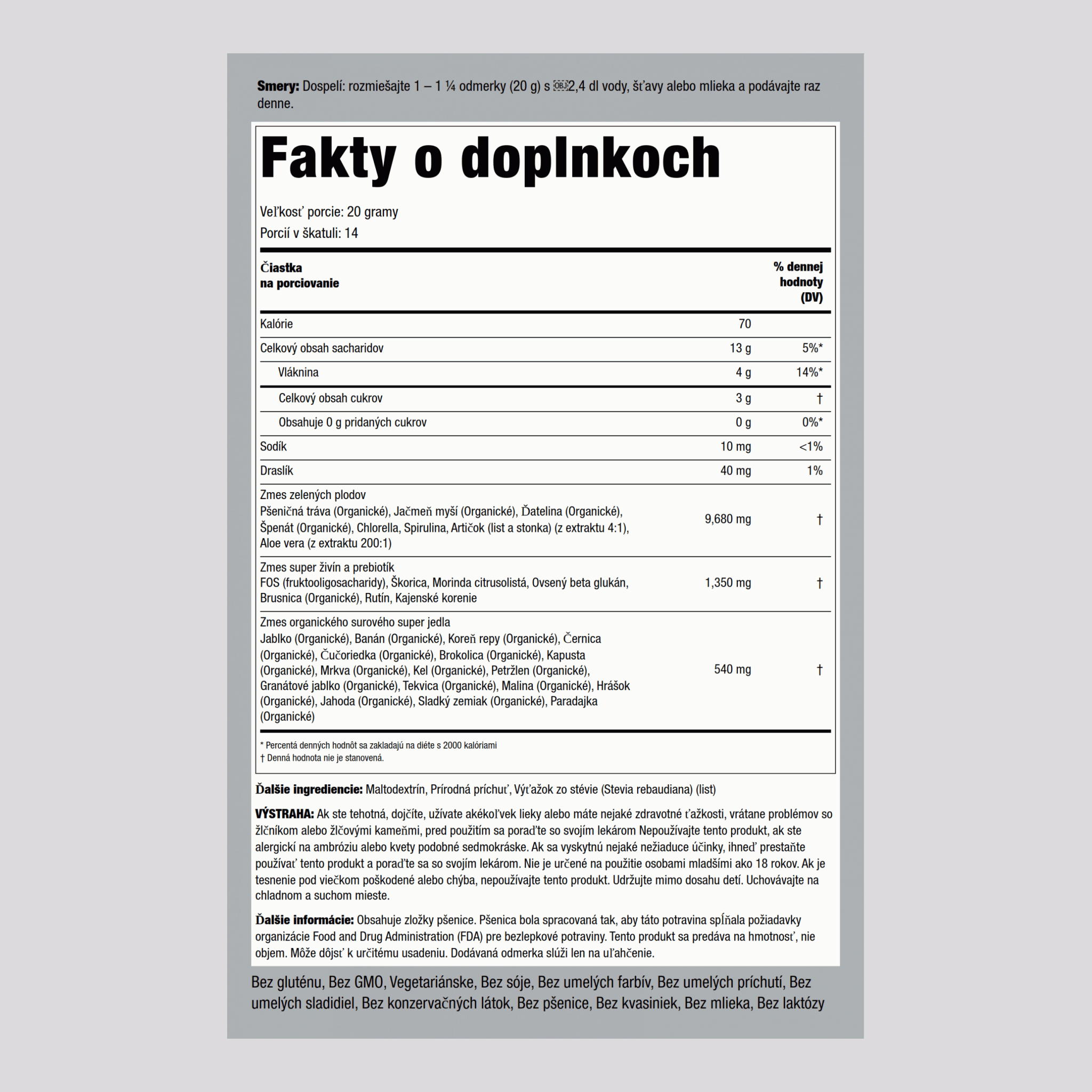 Superprášok zo zelených bylín na každý deň (Organické),  9.88 oz 280 g Fľaša 2 Fľaše