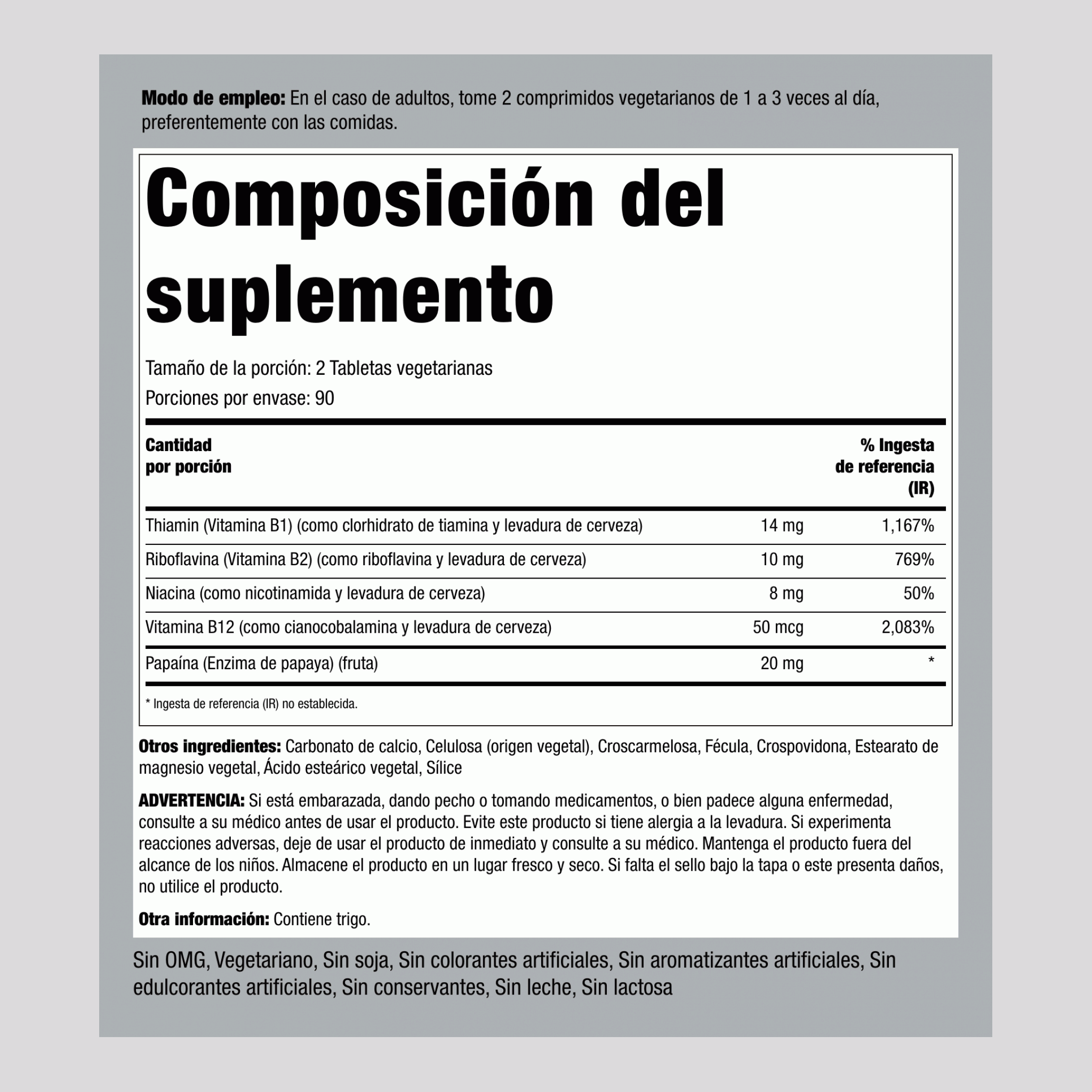 Complejo vitamínico B más vitamina B-12 180 Tabletas       