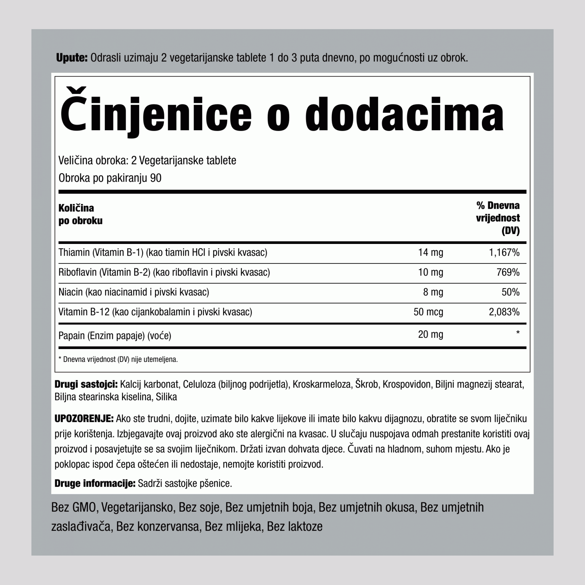 B kompleks plus vitamin B-12 180 Tablete       