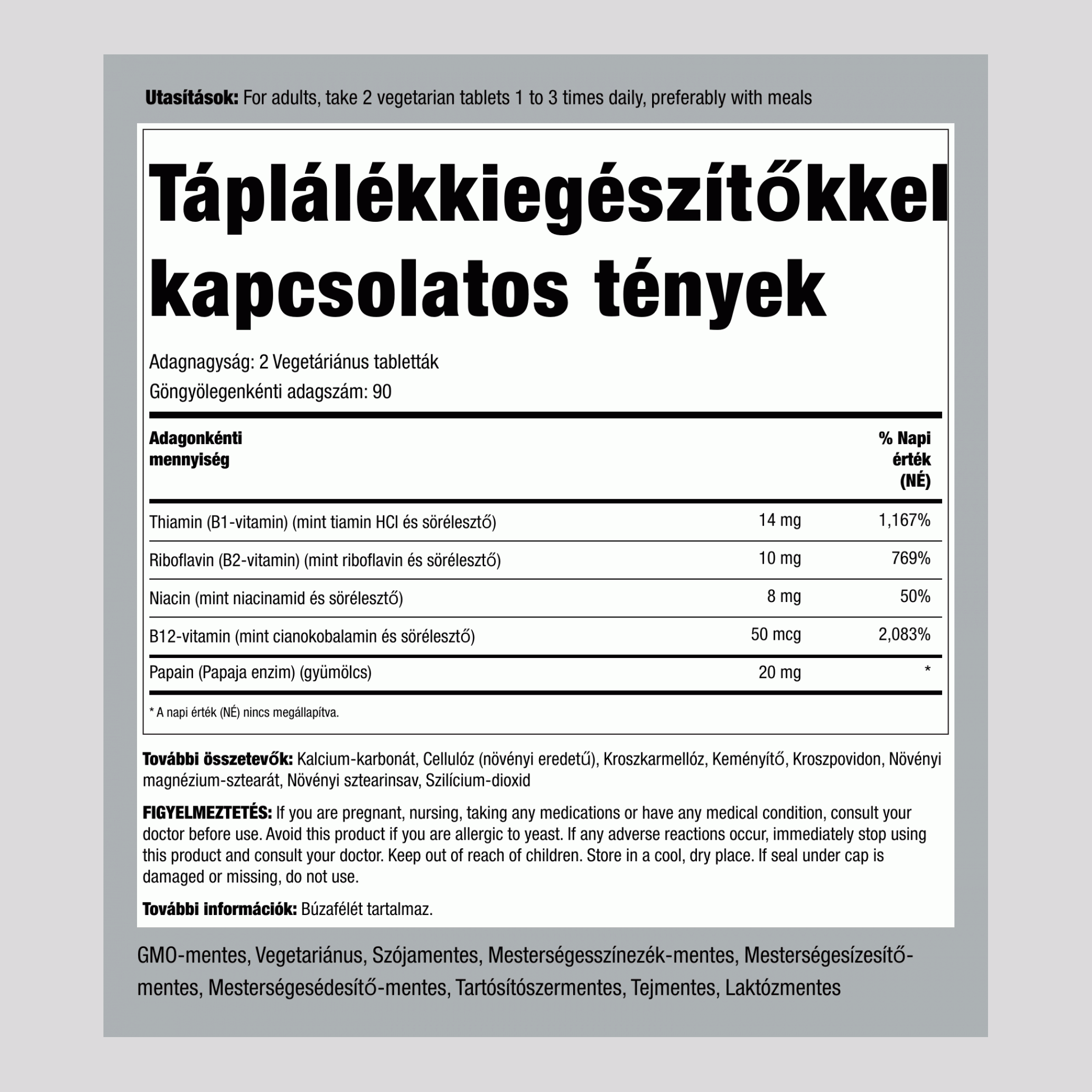 B-összetétel és B-12 vitamin 180 Tabletta       
