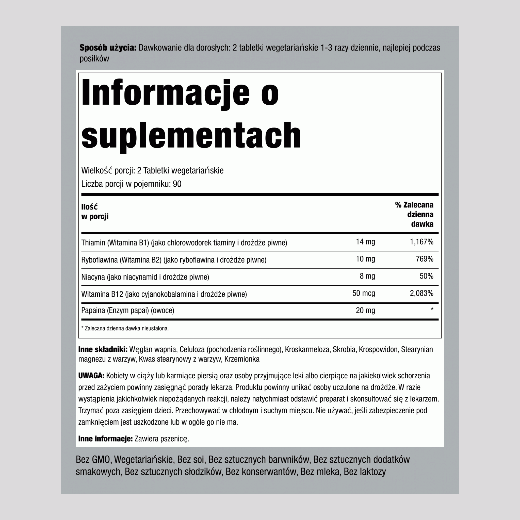 Zestaw witamin z grupy B plus witamina B-12 180 Tabletki       