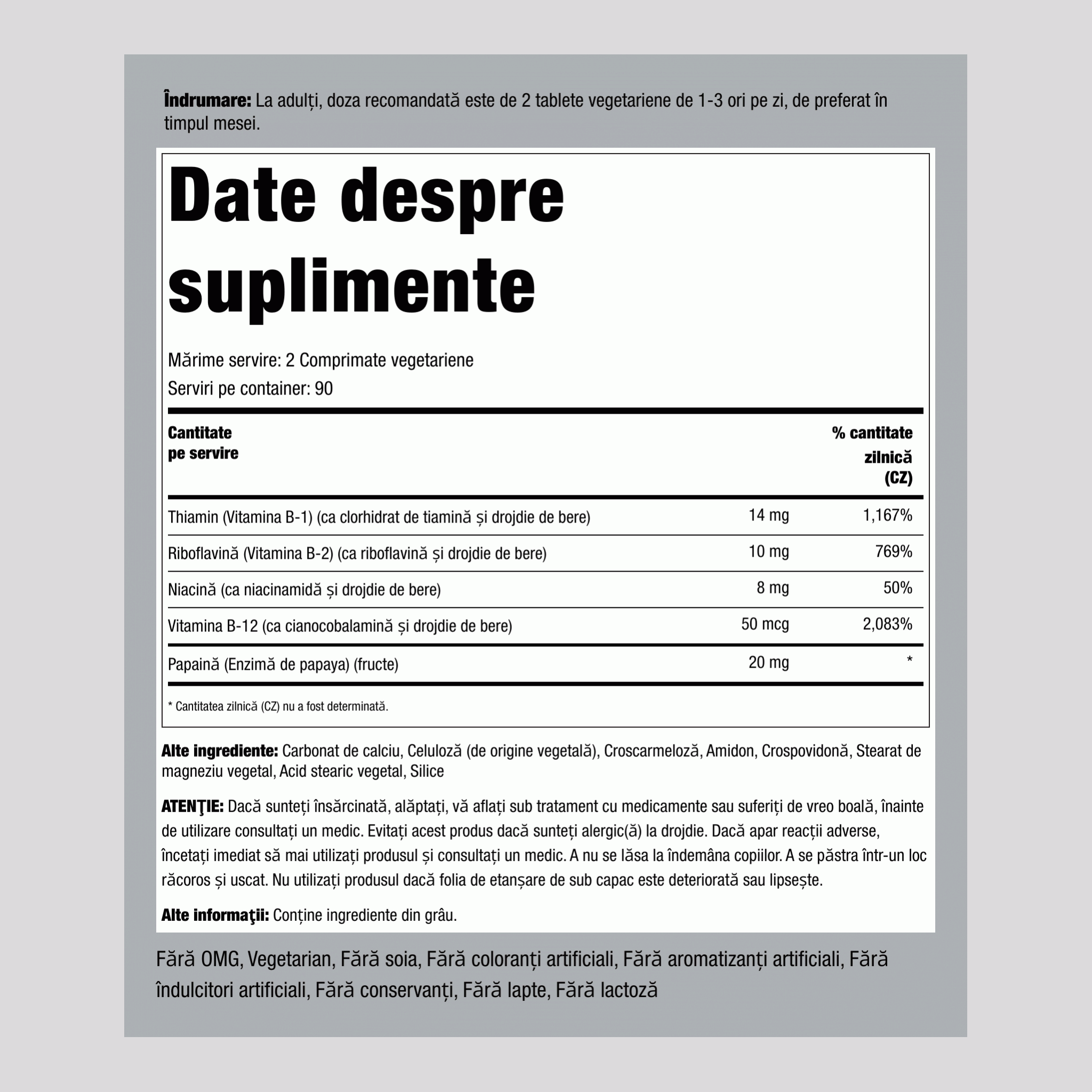 Complex de B plus Vitamina B-12 180 Comprimate       