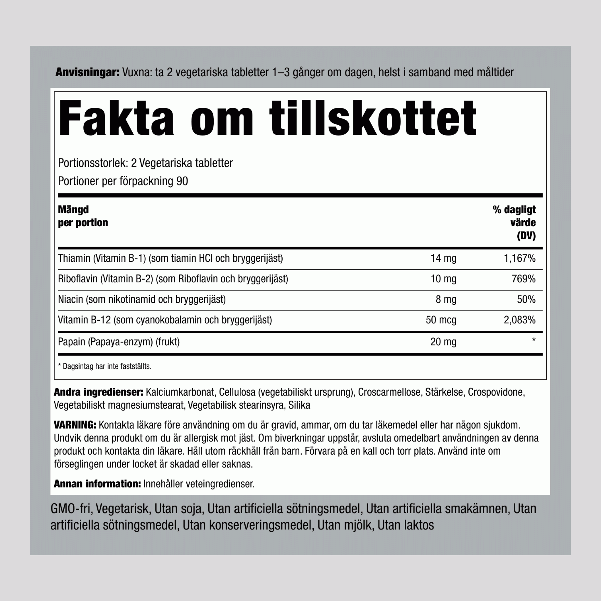 B-sammansättning plus vitamin B-12 180 Tabletter       