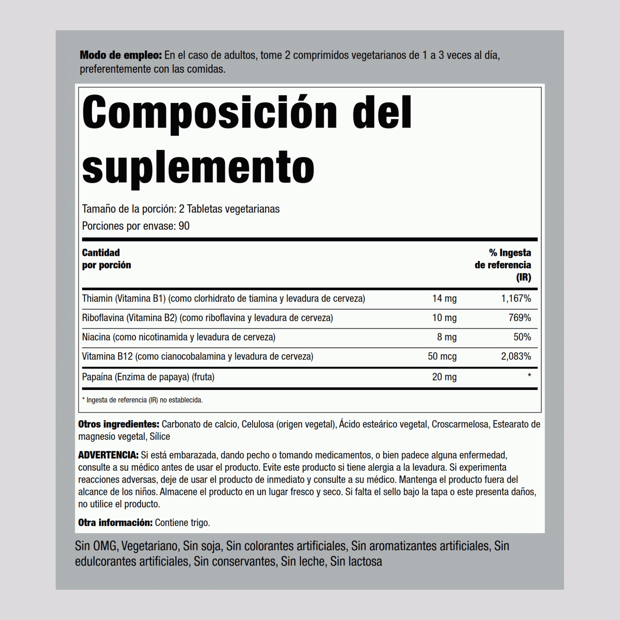 Complejo vitamínico B más vitamina B-12 180 Tabletas       