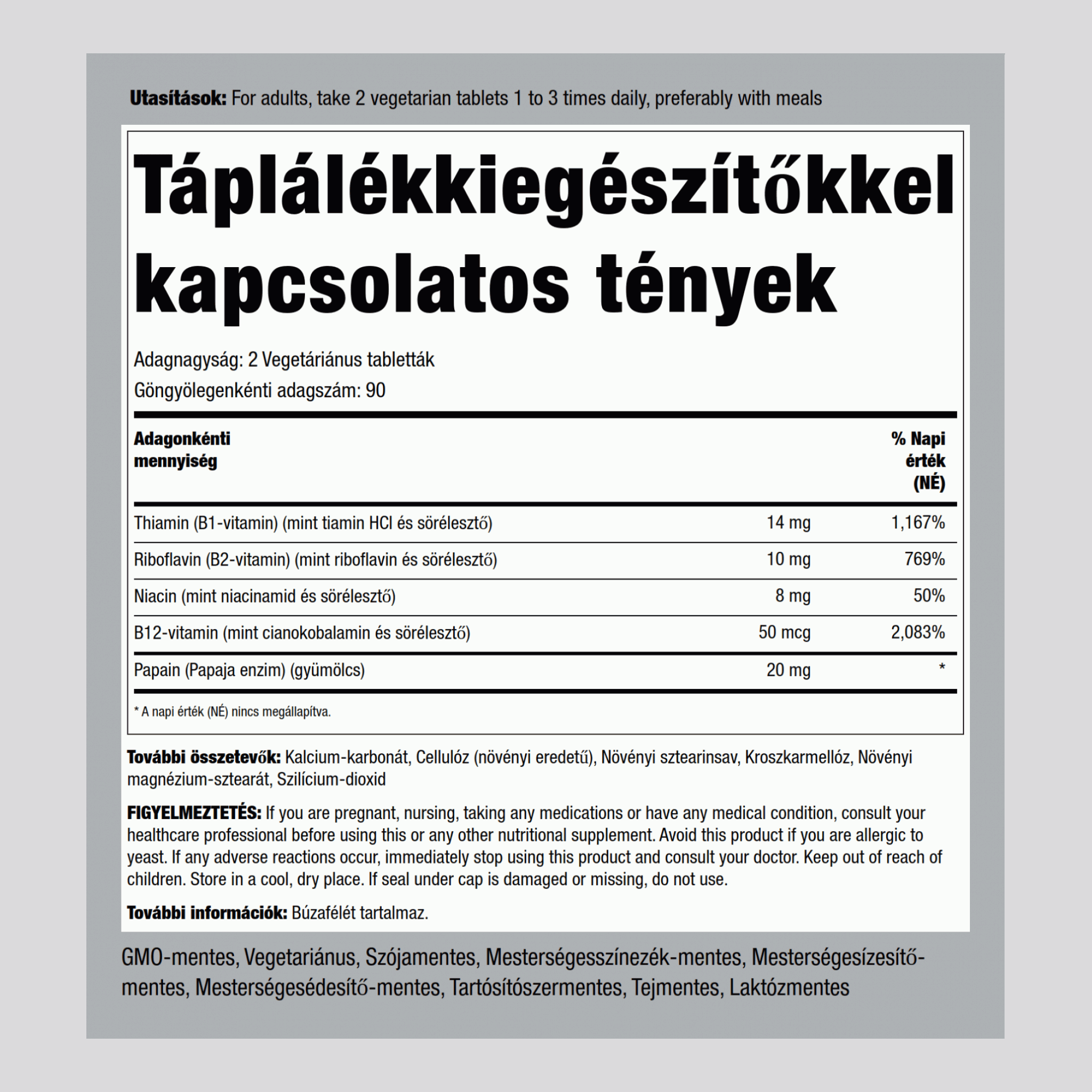 B-összetétel és B-12 vitamin 180 Tabletta       