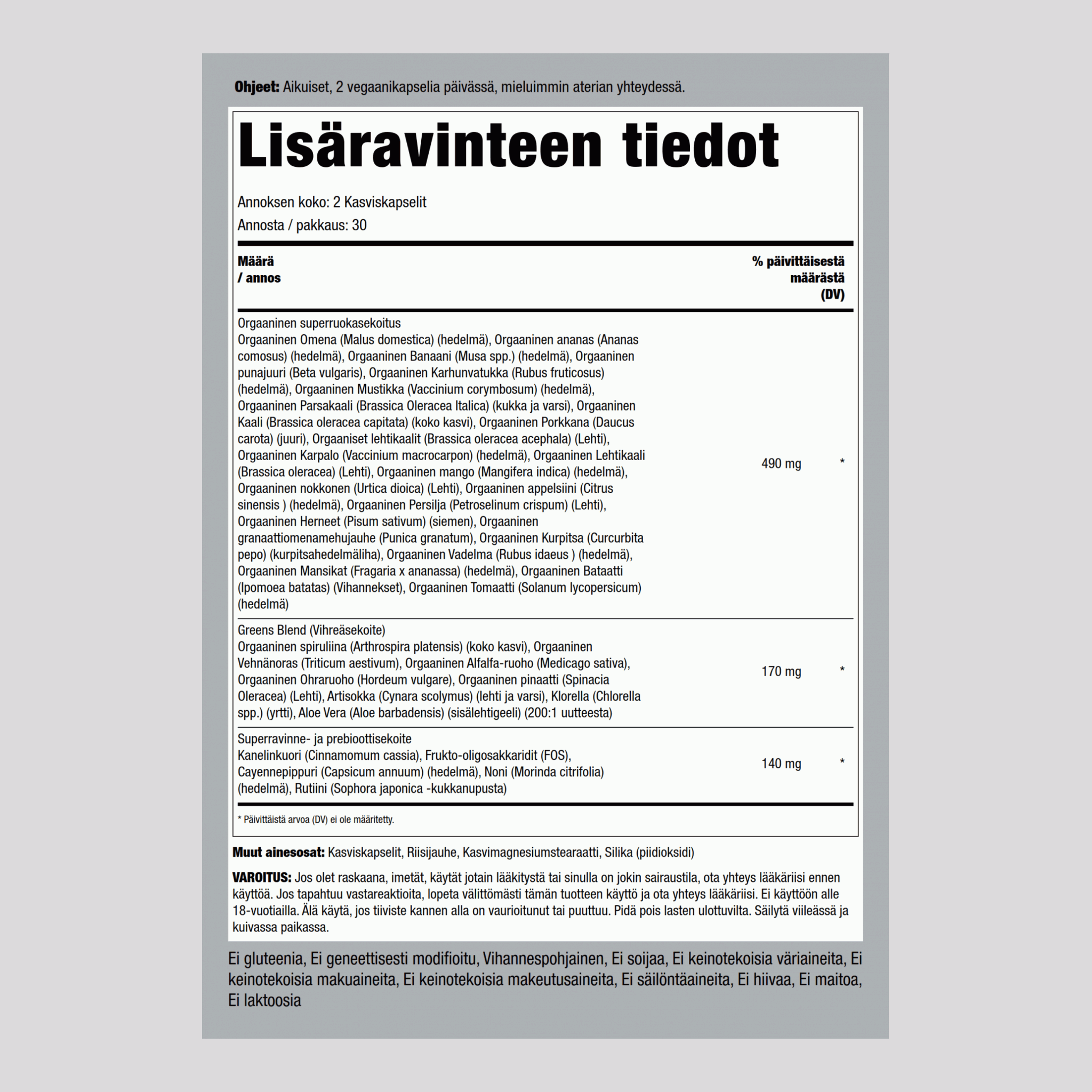 Superhedelmä- ja vihanneskapseleita 60 Kasviskapselit       