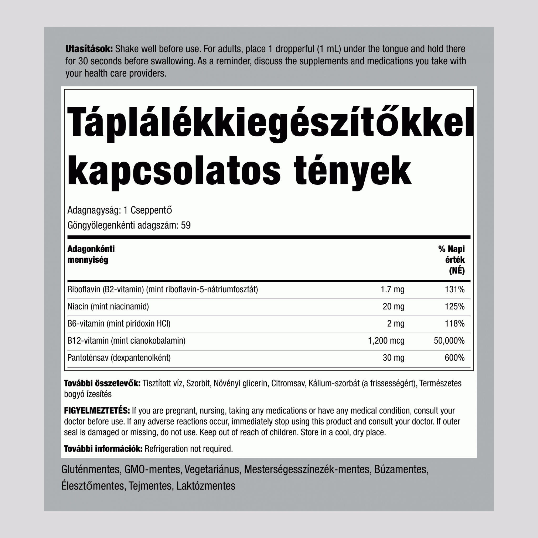 Folyékony B-12 B-összetétellel 1200 mcg 2 fl oz 59 ml Cseppentőpalack  