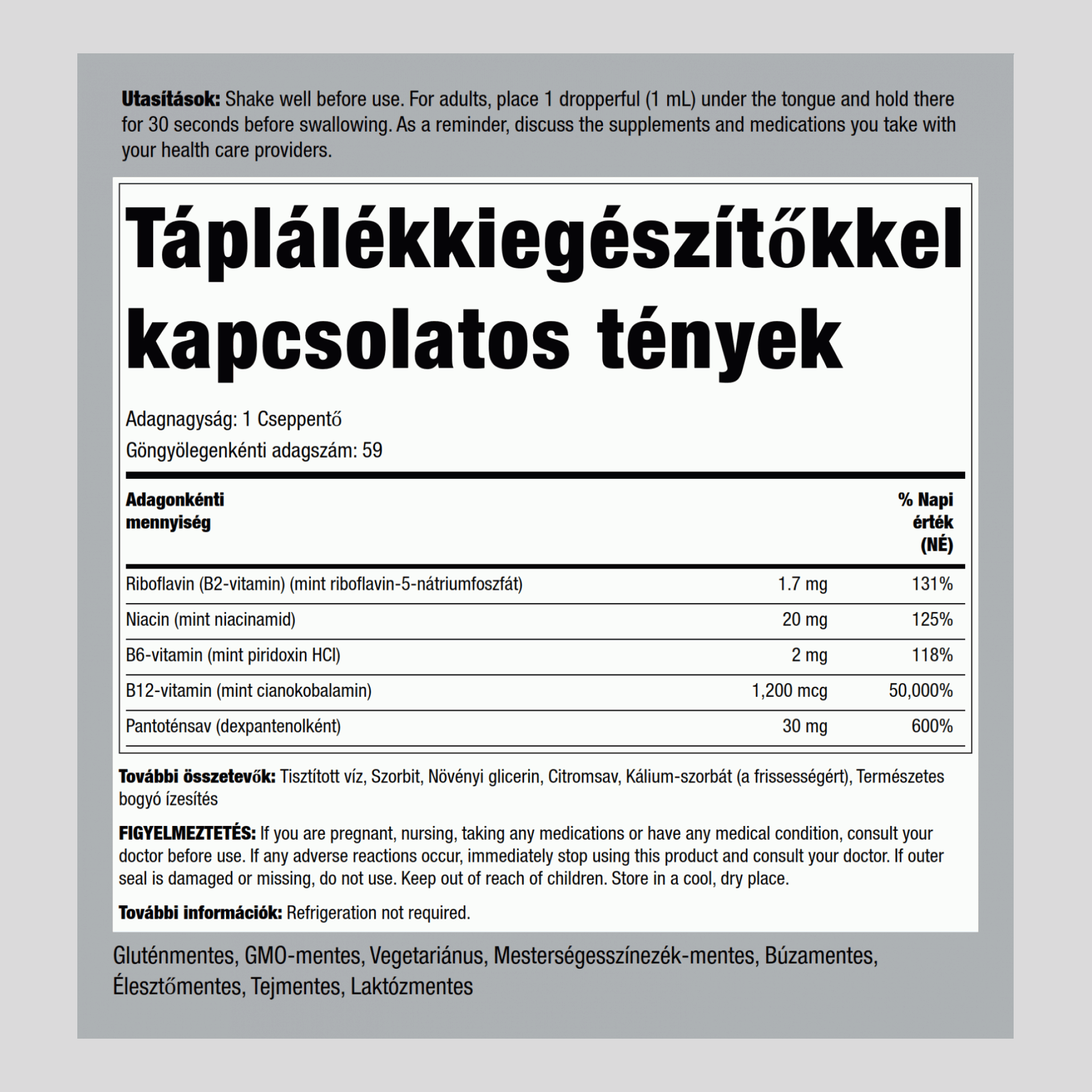 Folyékony B-12 B-összetétellel 1200 mcg 2 fl oz 59 ml Cseppentőpalack  