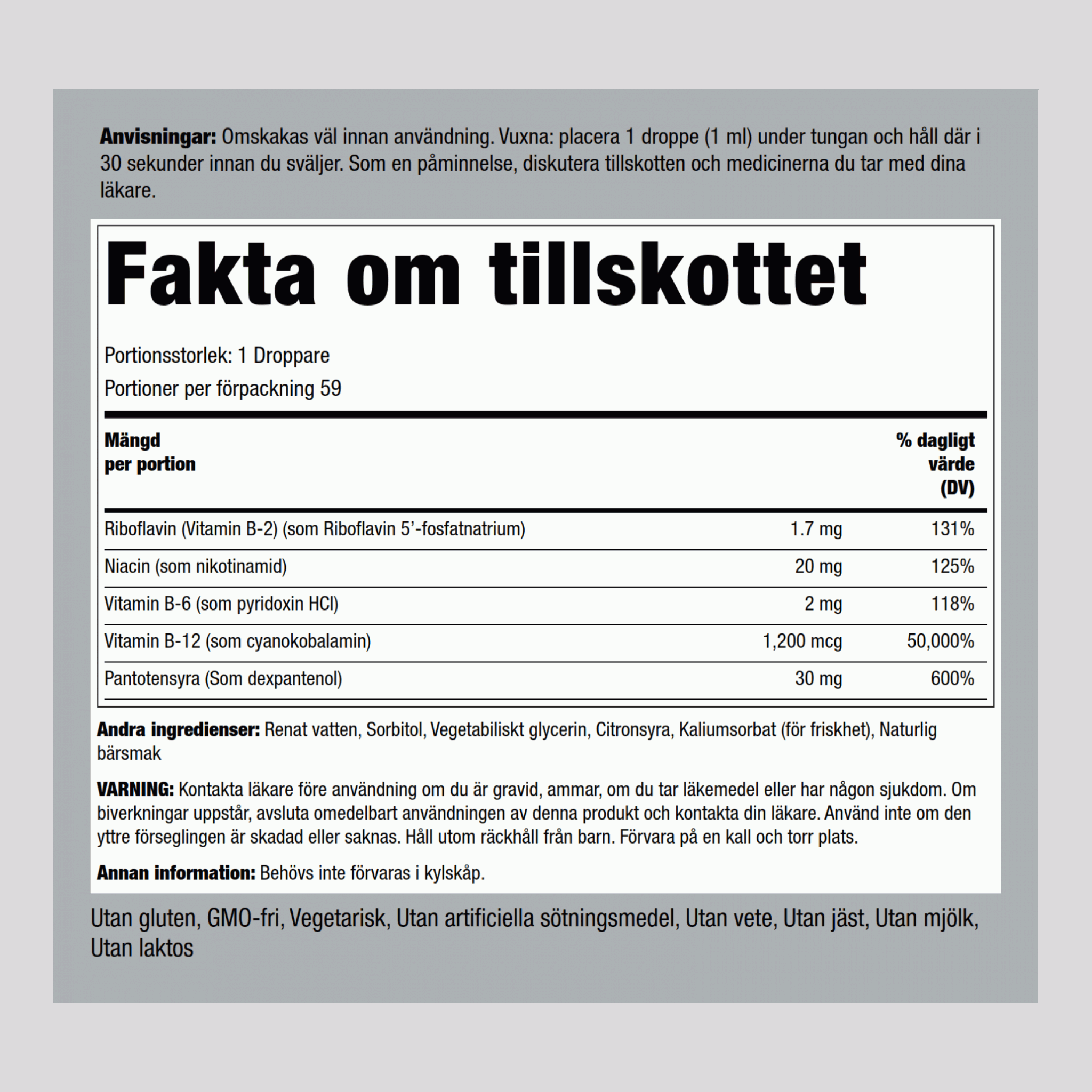 Flytande B-12 med B-sammansättning 1200 mcg 2 fl oz 59 ml Pipettflaska  