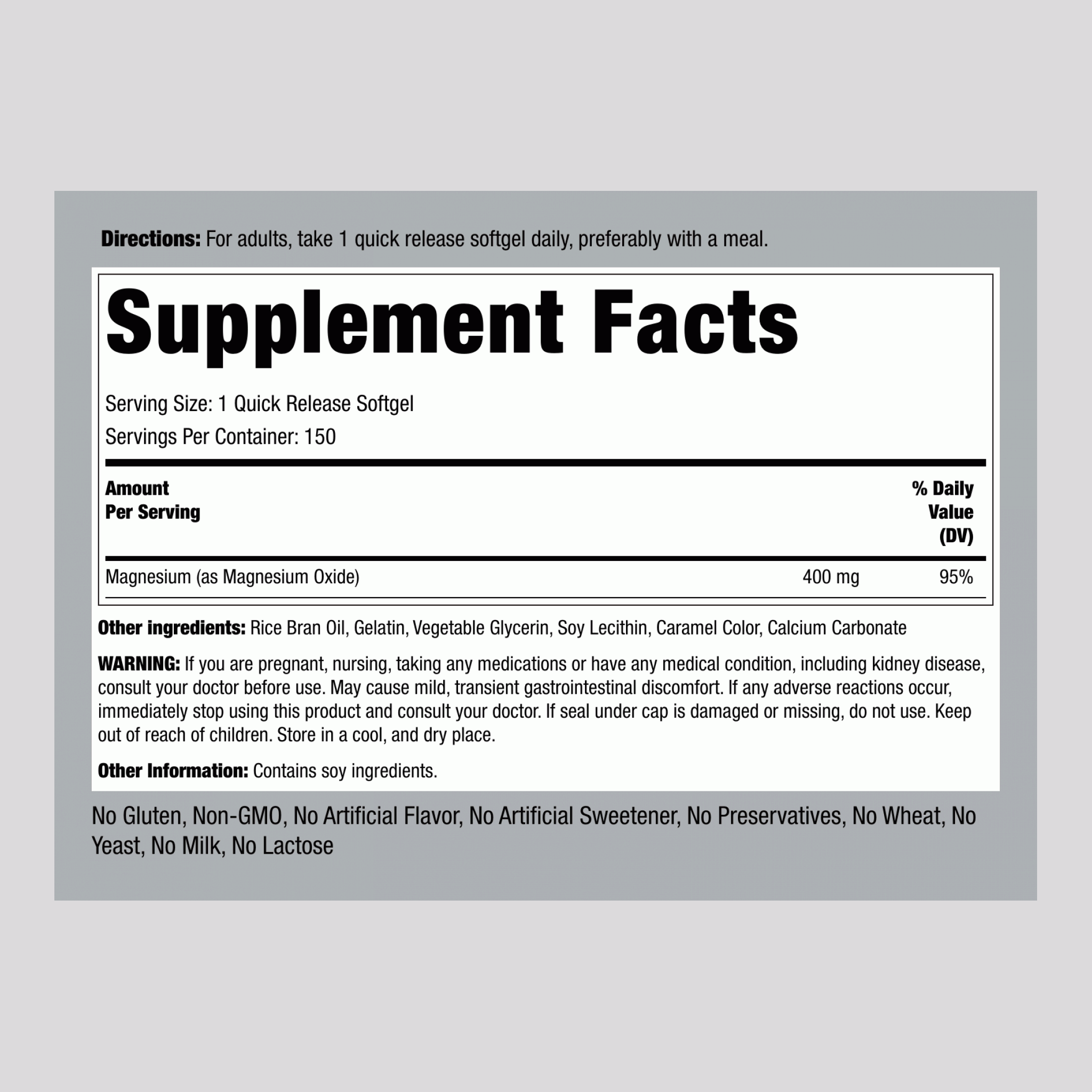 鎂，400 毫克，150 顆快速釋放軟膠囊