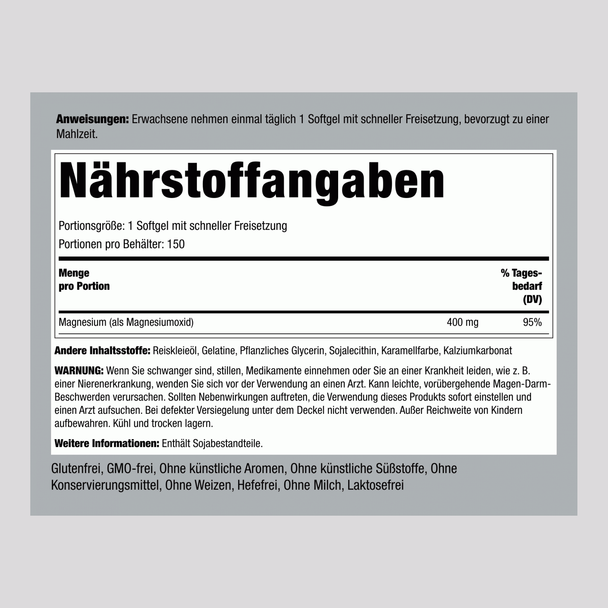 Magnesium 400 mg 150 Softgele mit schneller Freisetzung 2 Flaschen   