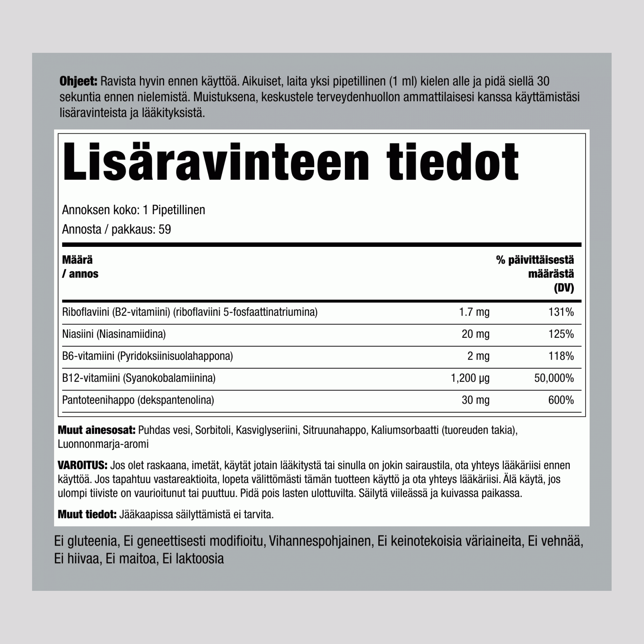 Nestemäinen B12ja B-vitamiinikompleksi 1200 μg 2 fl oz (59 ml), Pipettipullo 2 Pipettipullot   