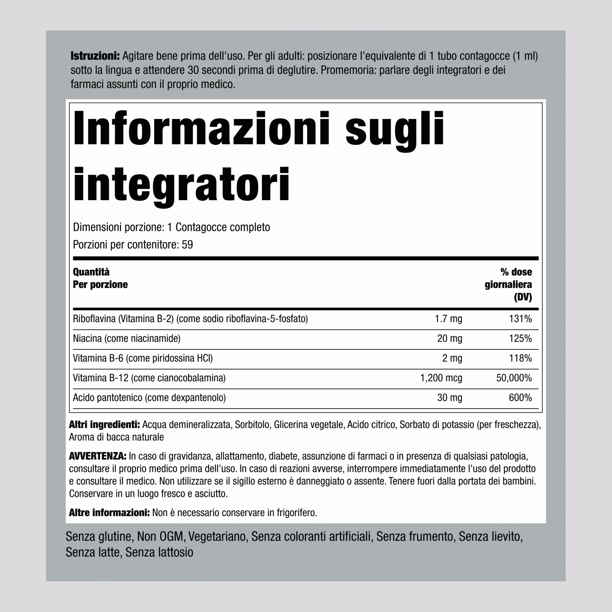 B-12 liquidocon complesso B 1200 mcg 2 fl oz (59 mL), Flacone contagocce 2 Flaconi contagocce   
