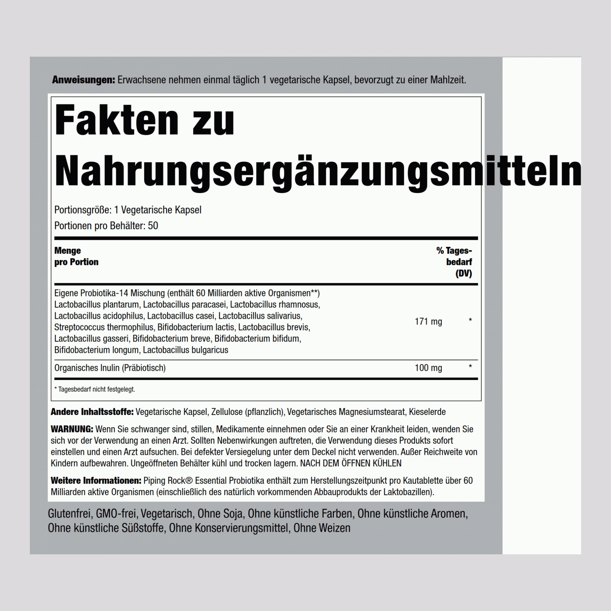 Probiotika mit 14 Stämmen und 60 Milliarden Organismen + Probiotika 50 Vegetarische Kapseln       