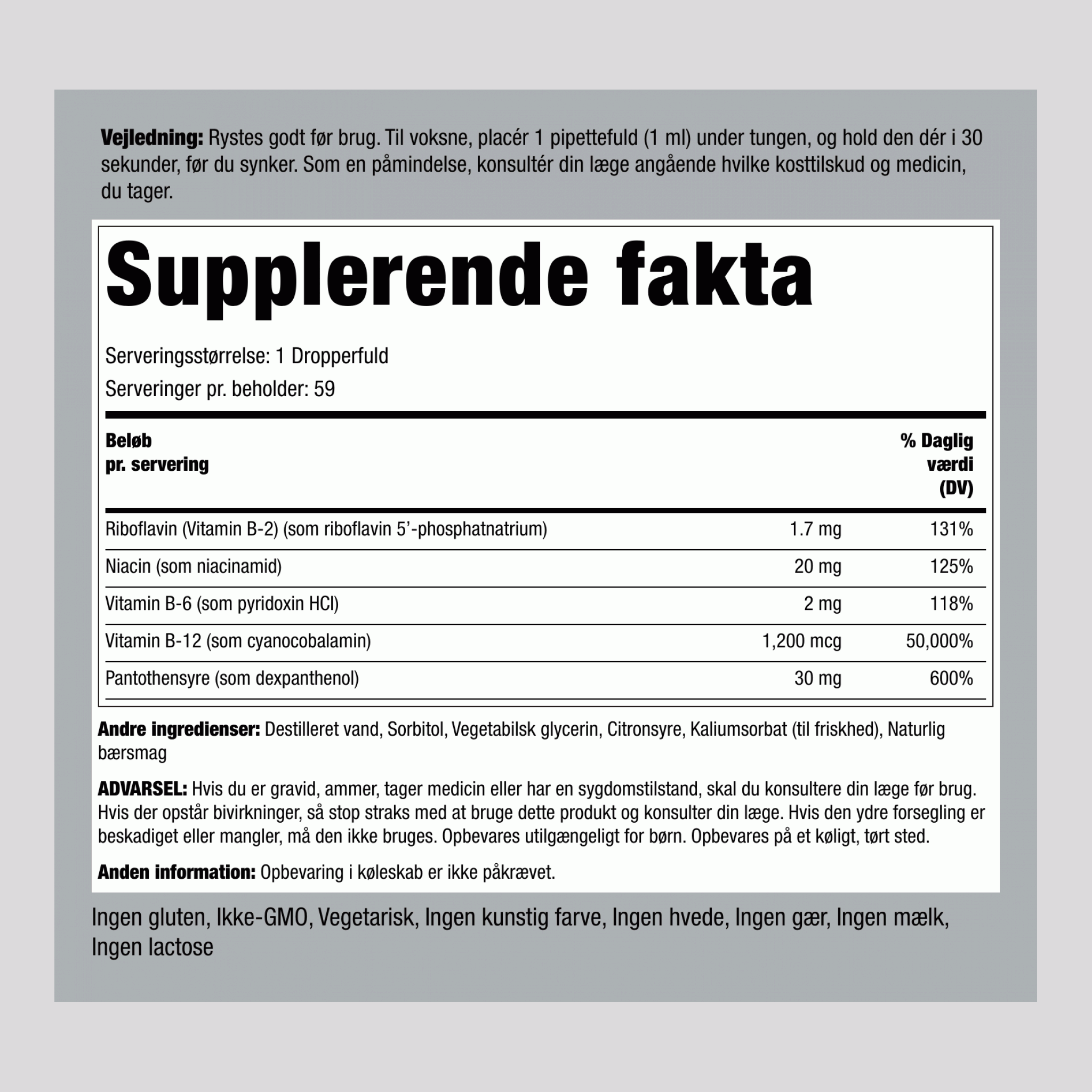 Flydende B-12 med B-Complex 1200 mcg 2 fl oz (59 ml), Pipetteflaske 4 Flasker  