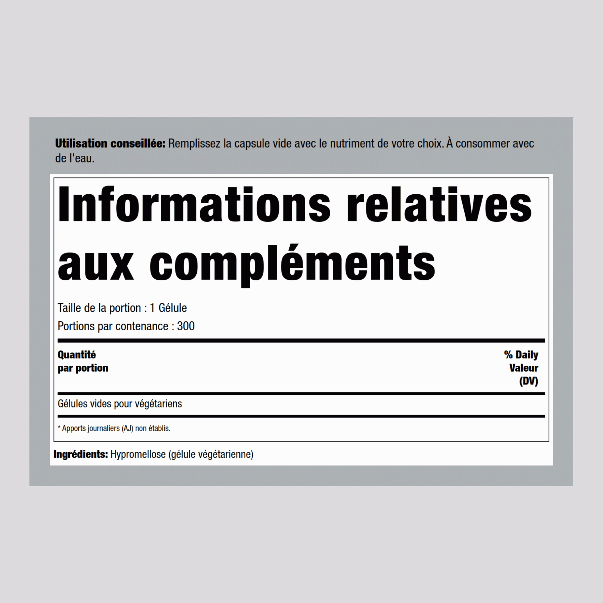 Gélules végétariennes vides « 00 » 300 Gélules à libération rapide       