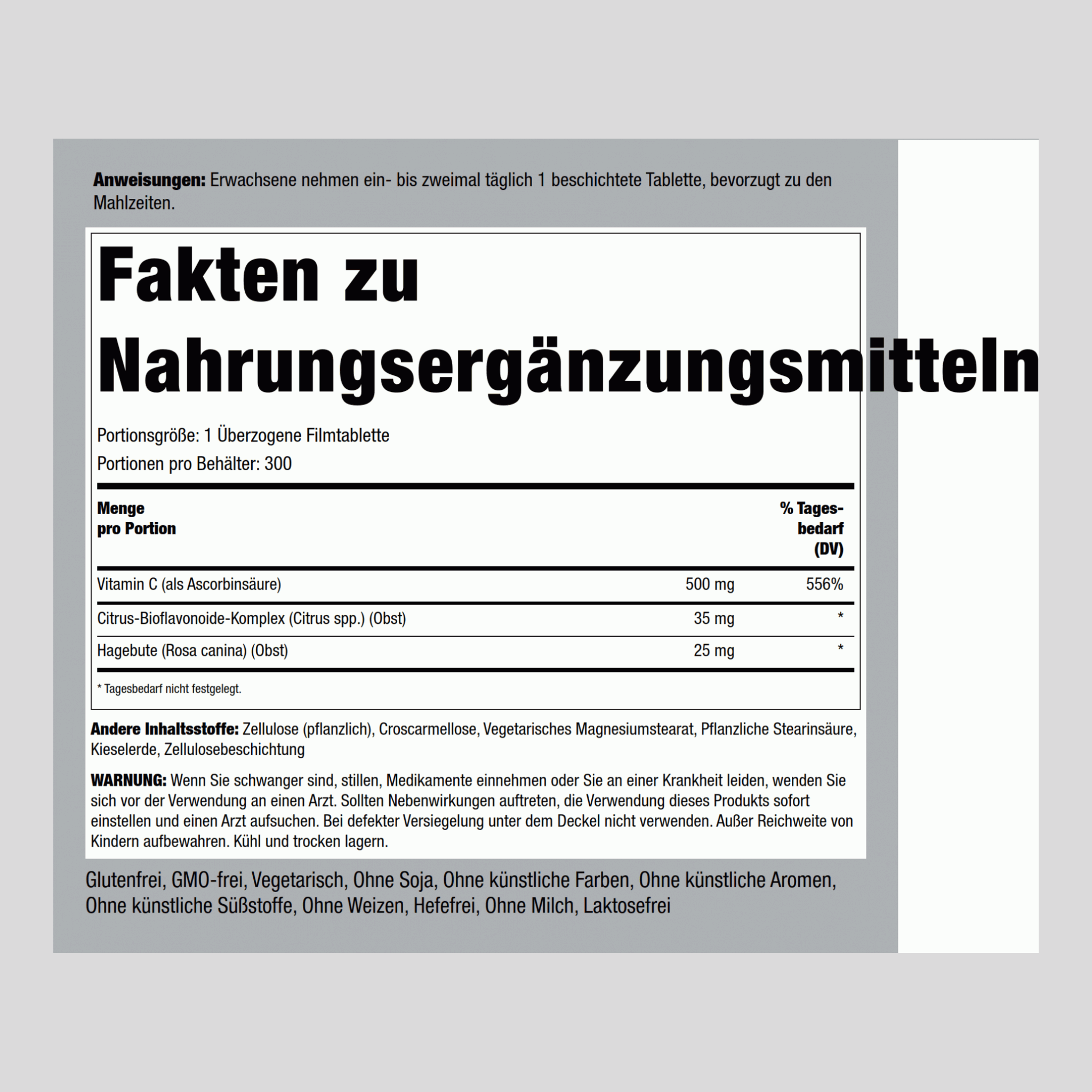 Vitamin C 500mg mit Bioflavonoiden u. Hagebutten 300 Überzogene Filmtabletten       