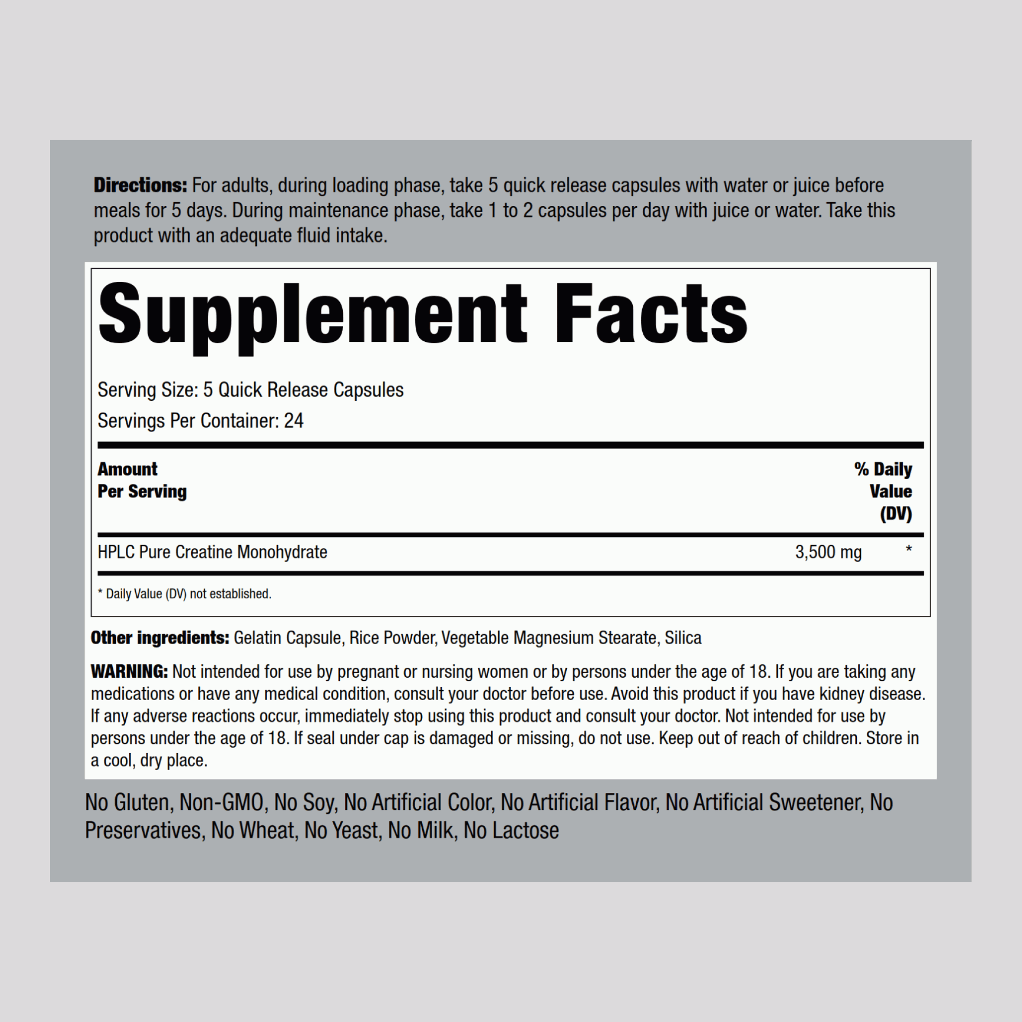 Creatine Monohydrate, 3500 mg (per serving), 120 Quick Release Capsules
