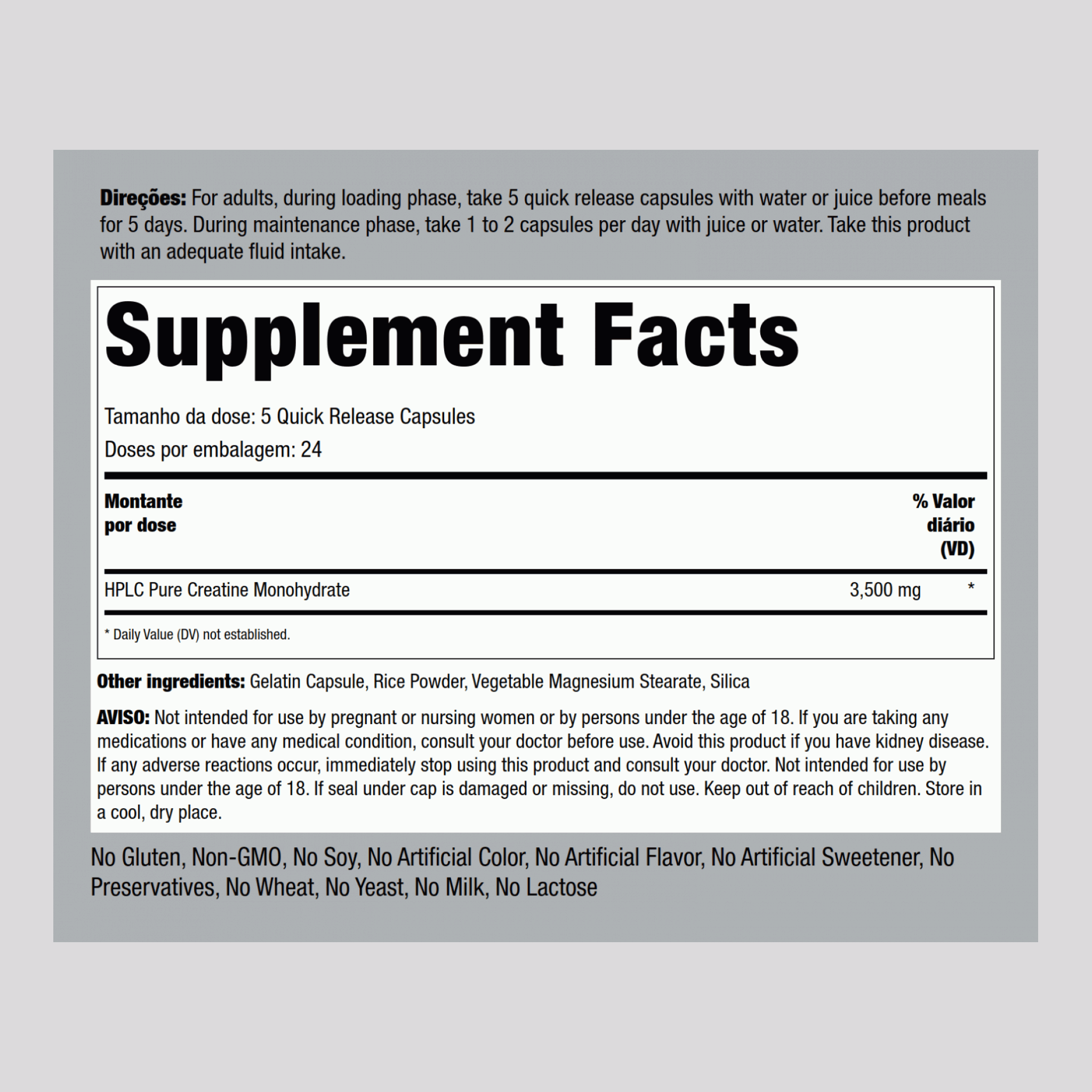 Créatine Monohydrate,  3500 mg (par portion) 120 Gélules à libération rapide 2 Bouteilles