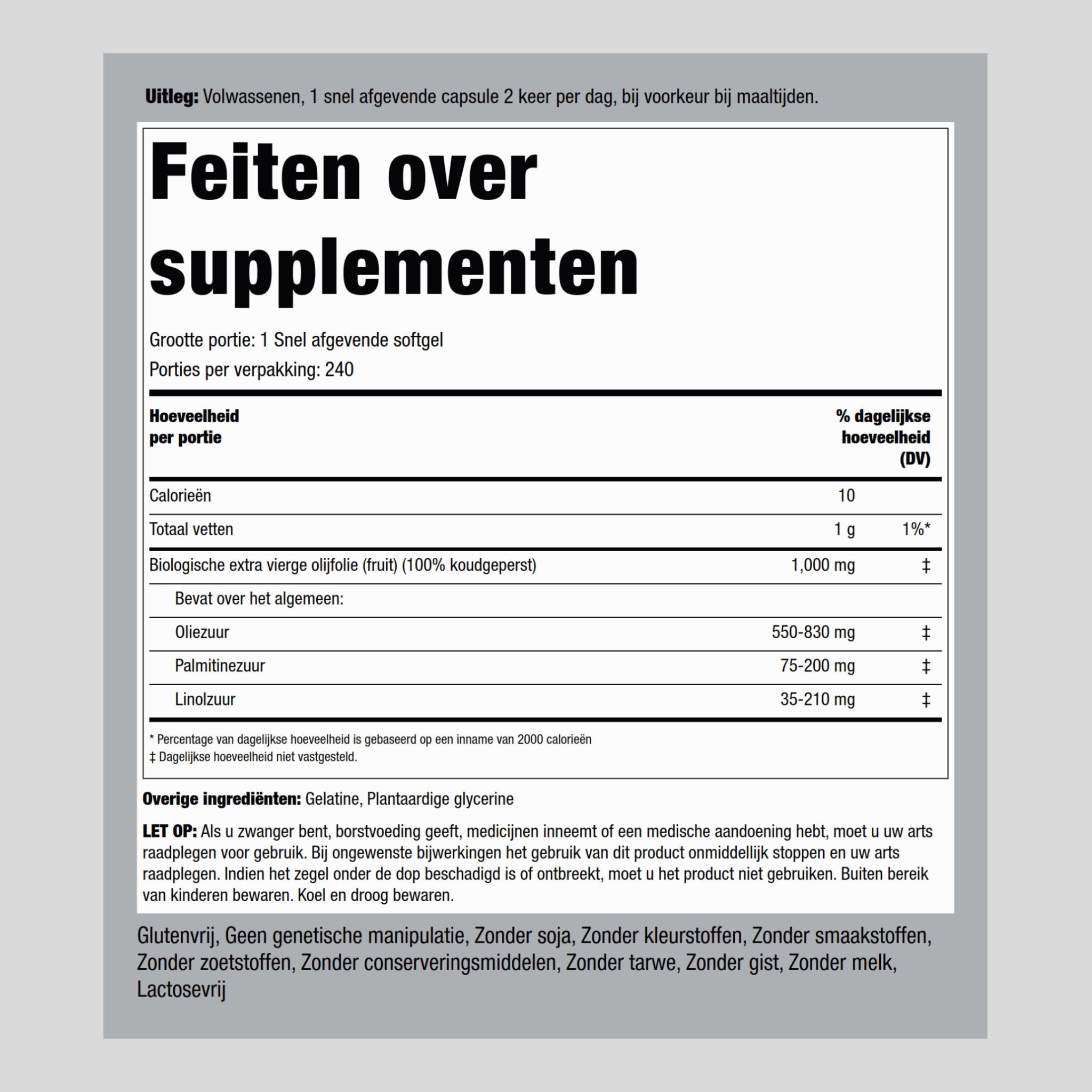 Olijfolie 1000 mg 240 Snel afgevende softgels     