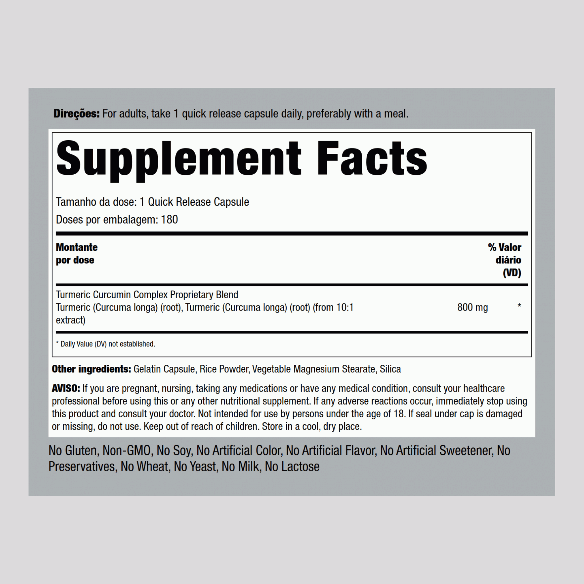 Complexo avançado de curcumina 800 mg 180 Cápsulas de Rápida Absorção     
