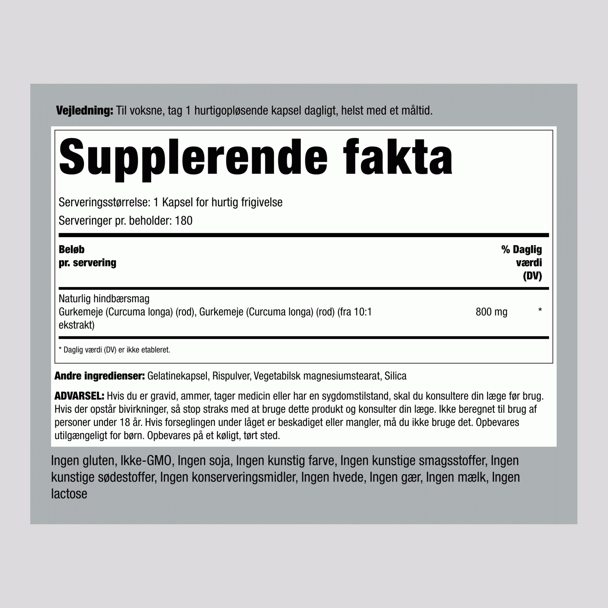 Turmeric Curcumin Complex 800 mg 180 Kapsler for hurtig frigivelse 2 Flasker    