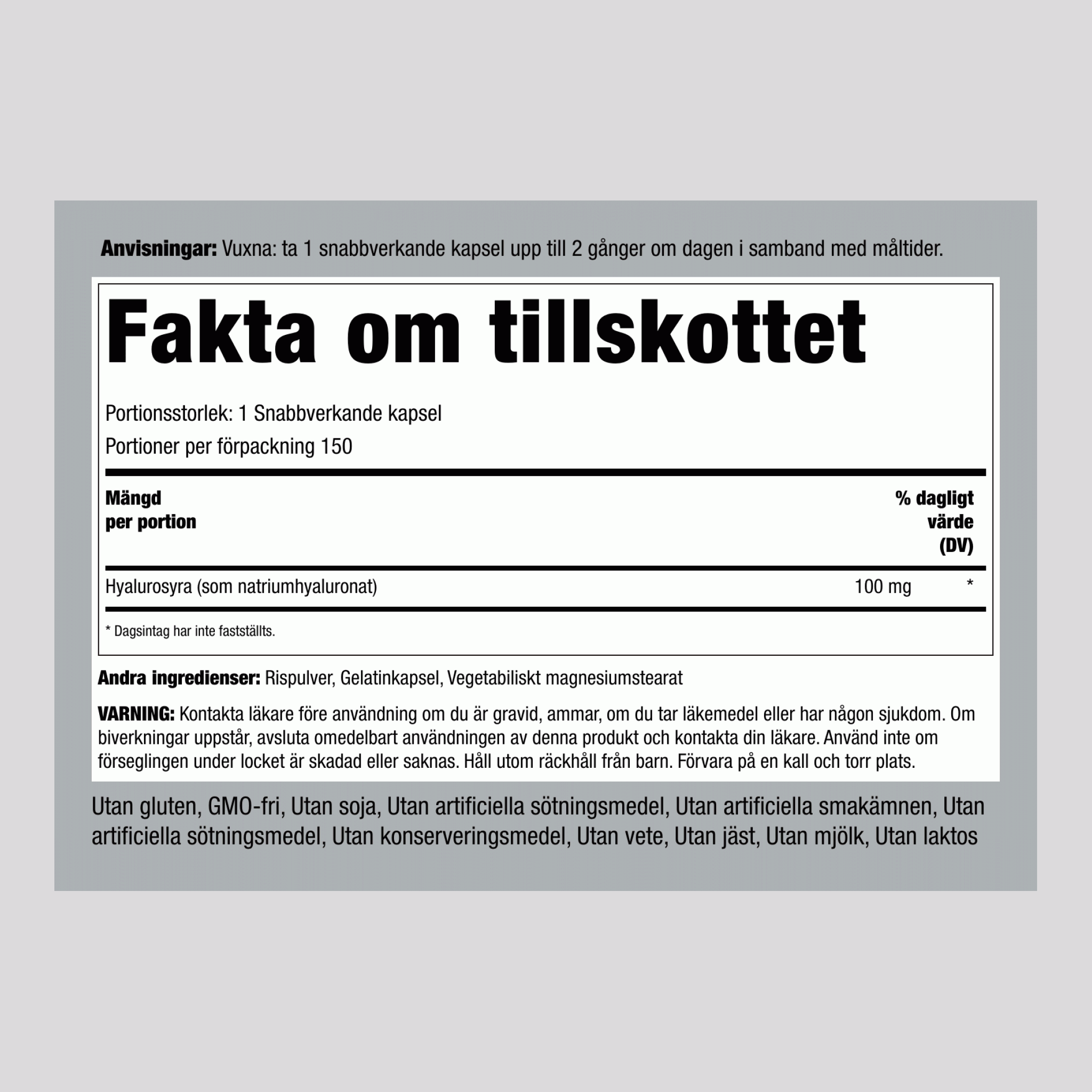 H-blandad hyaluronsyra  100 mg 150 Snabbverkande kapslar     