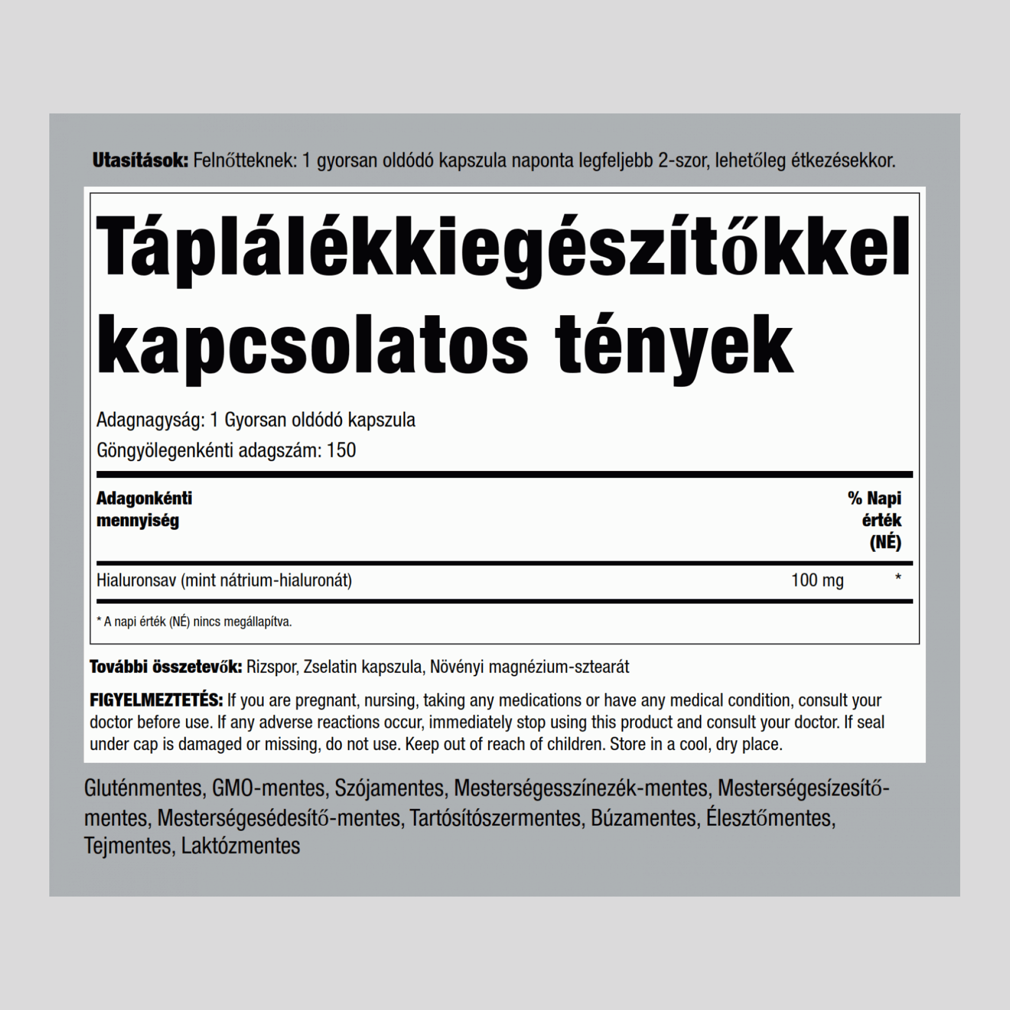 Acide Hyaluronique Articulations H,  100 mg 150 Gélules à libération rapide 2 Bouteilles