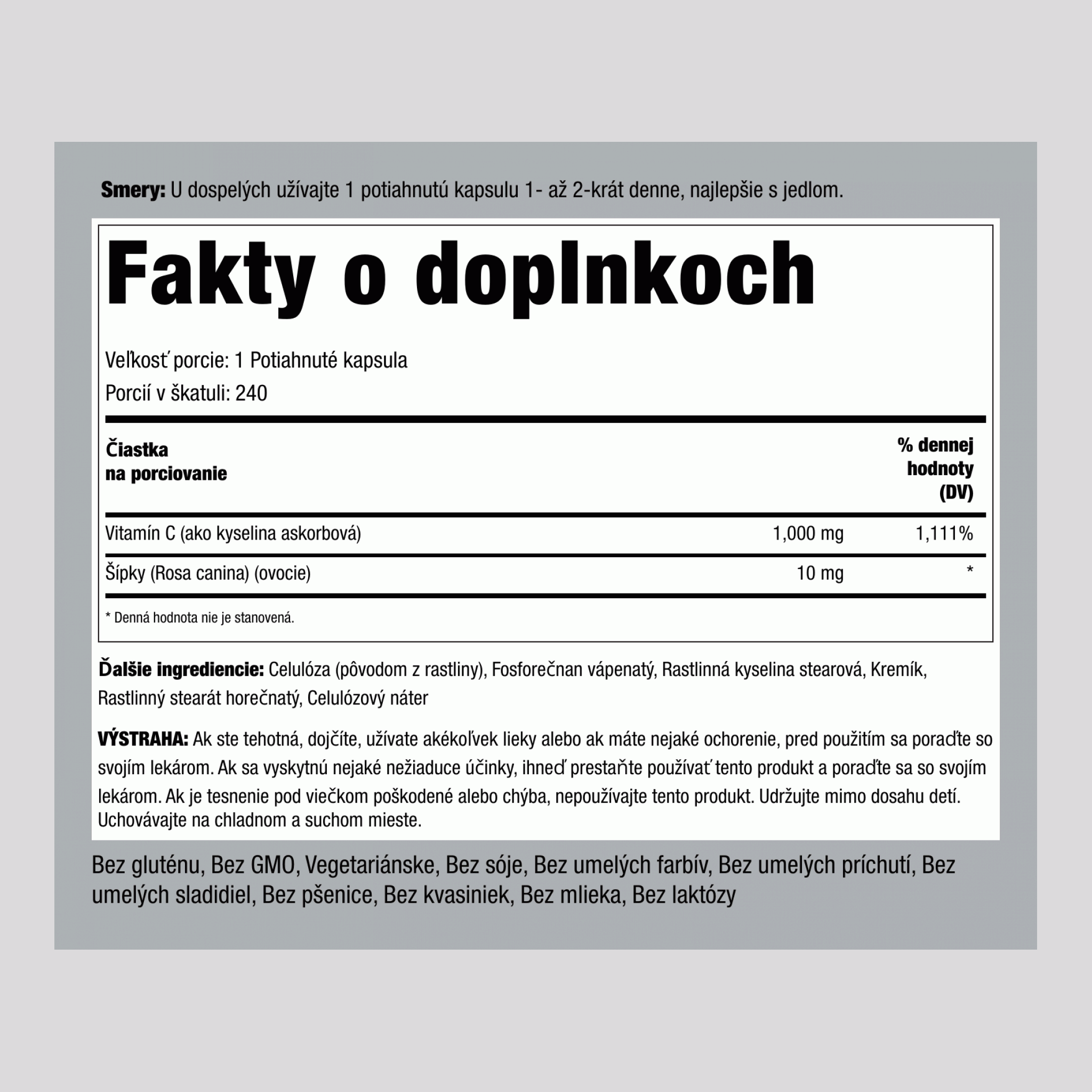 Vitamín C 1000mg s bioflavinoidmi a šípkami postupné uvoľňovanie 240 Potiahnuté kapsuly       