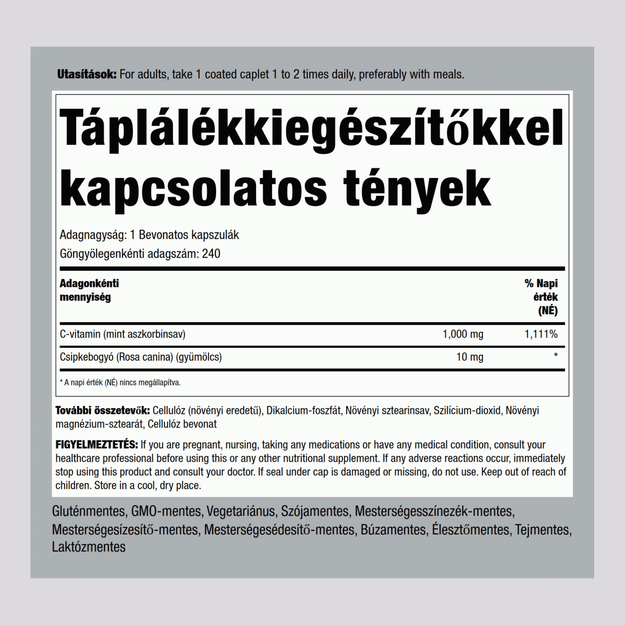 C vitamin 1000mg bioflavonoidokkal és csipkebogyóval időbeli kioldódás 240 Bevonatos kapszula       