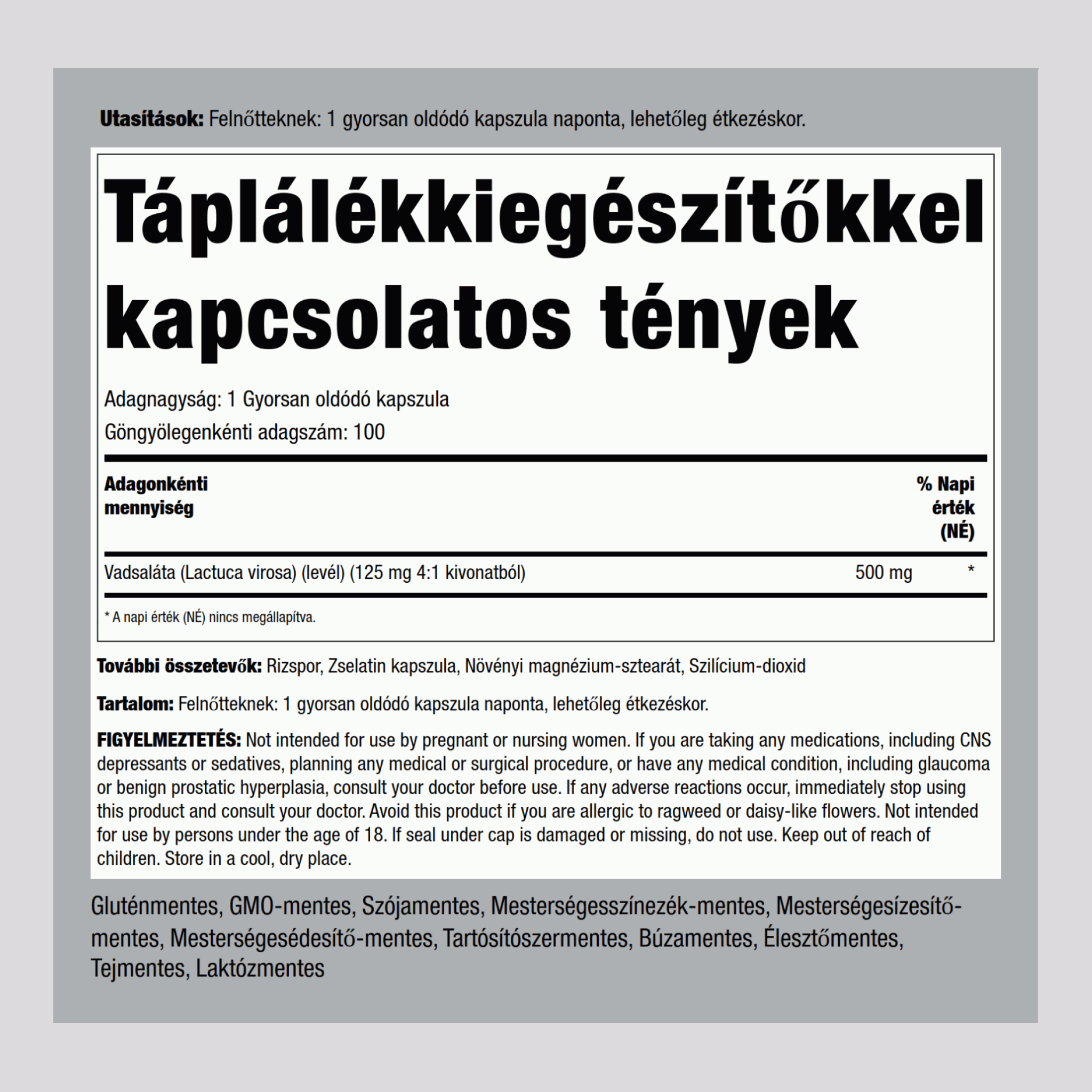 Vadsaláta 500 mg 100 Gyorsan oldódó kapszula     