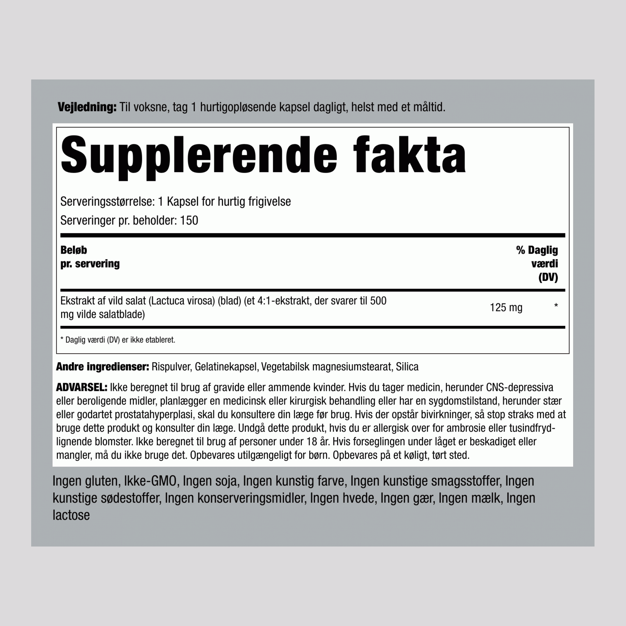 Naturlig salat,  500 mg 100 Kapsler for hurtig frigivelse 2 Flasker