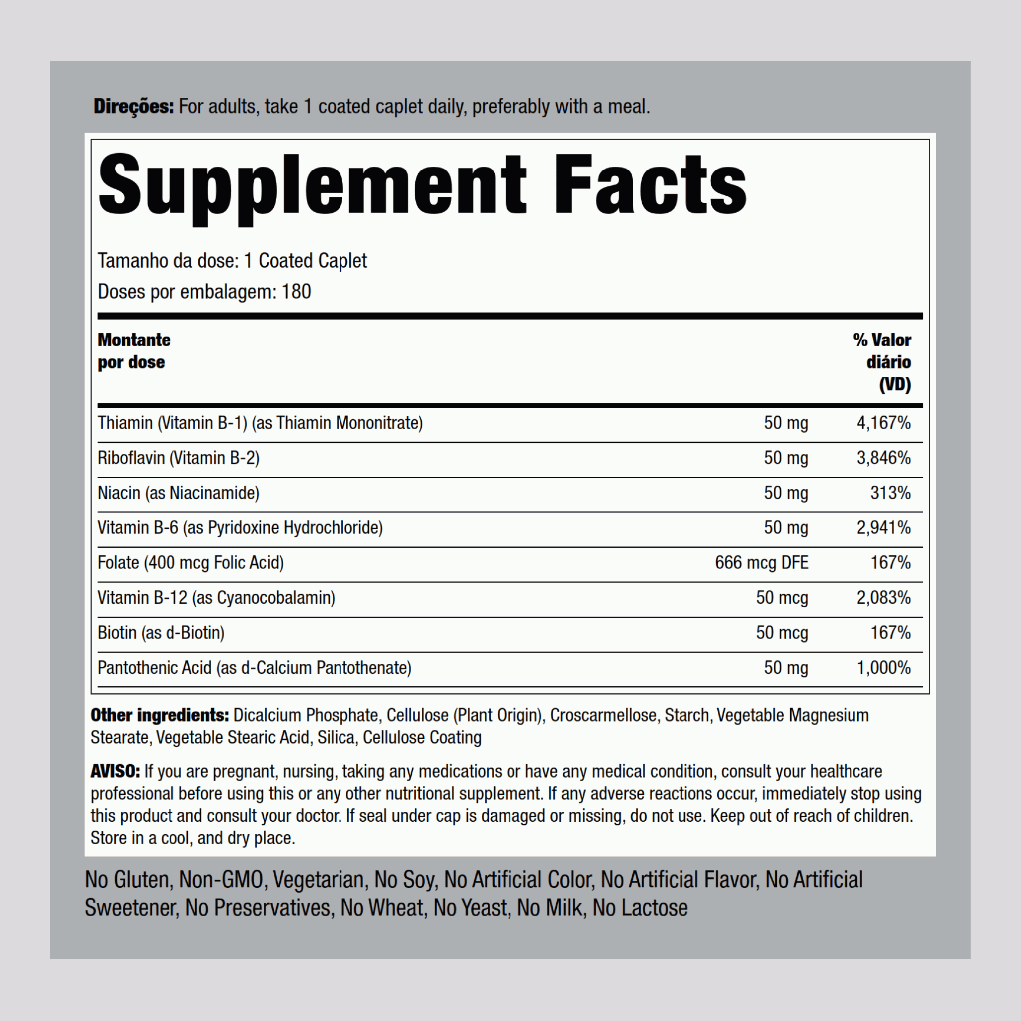 Complexe B Vitamine B-50,  180 Petits comprimés enrobés 2 Bouteilles