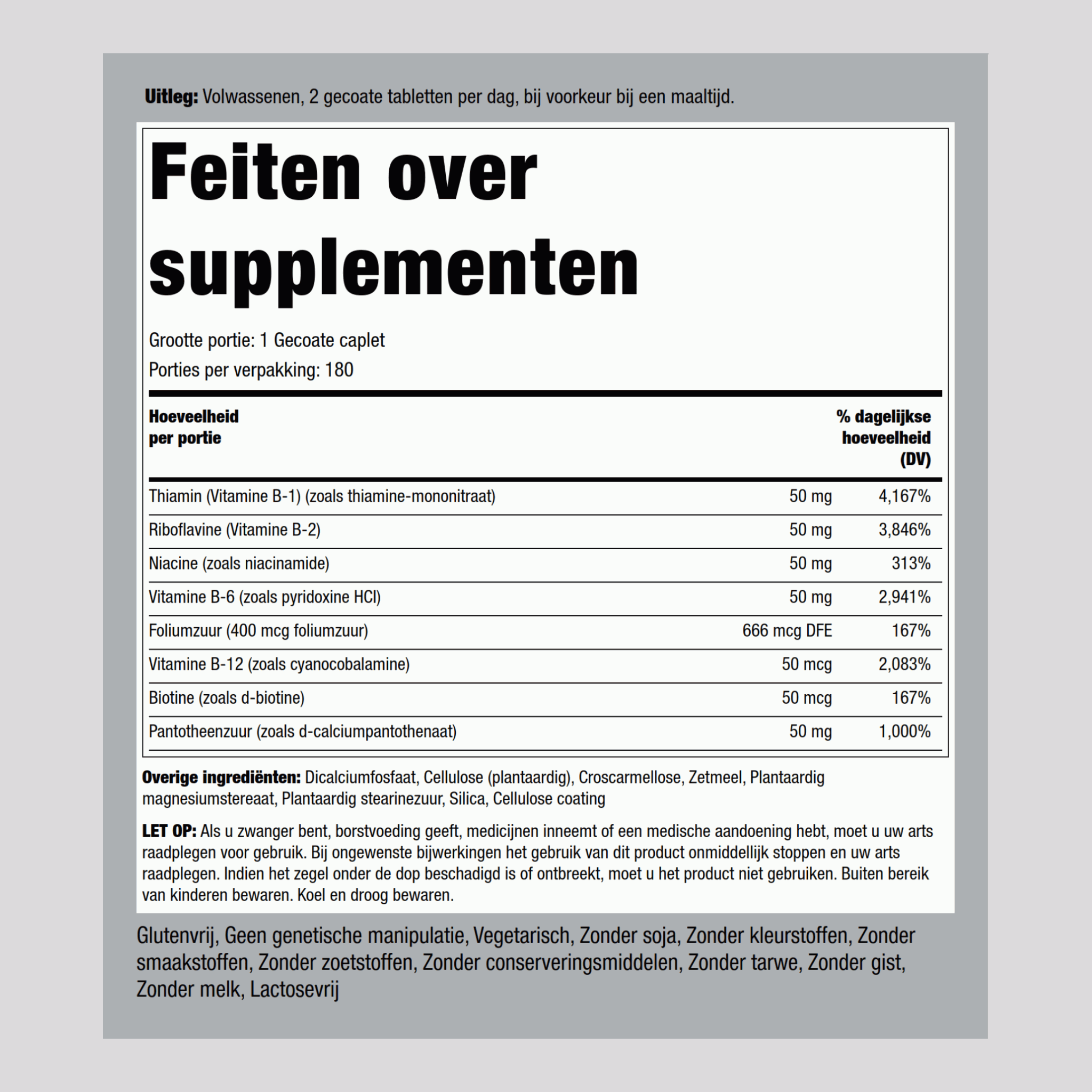 Complexe B Vitamine B-50,  180 Petits comprimés enrobés 2 Bouteilles