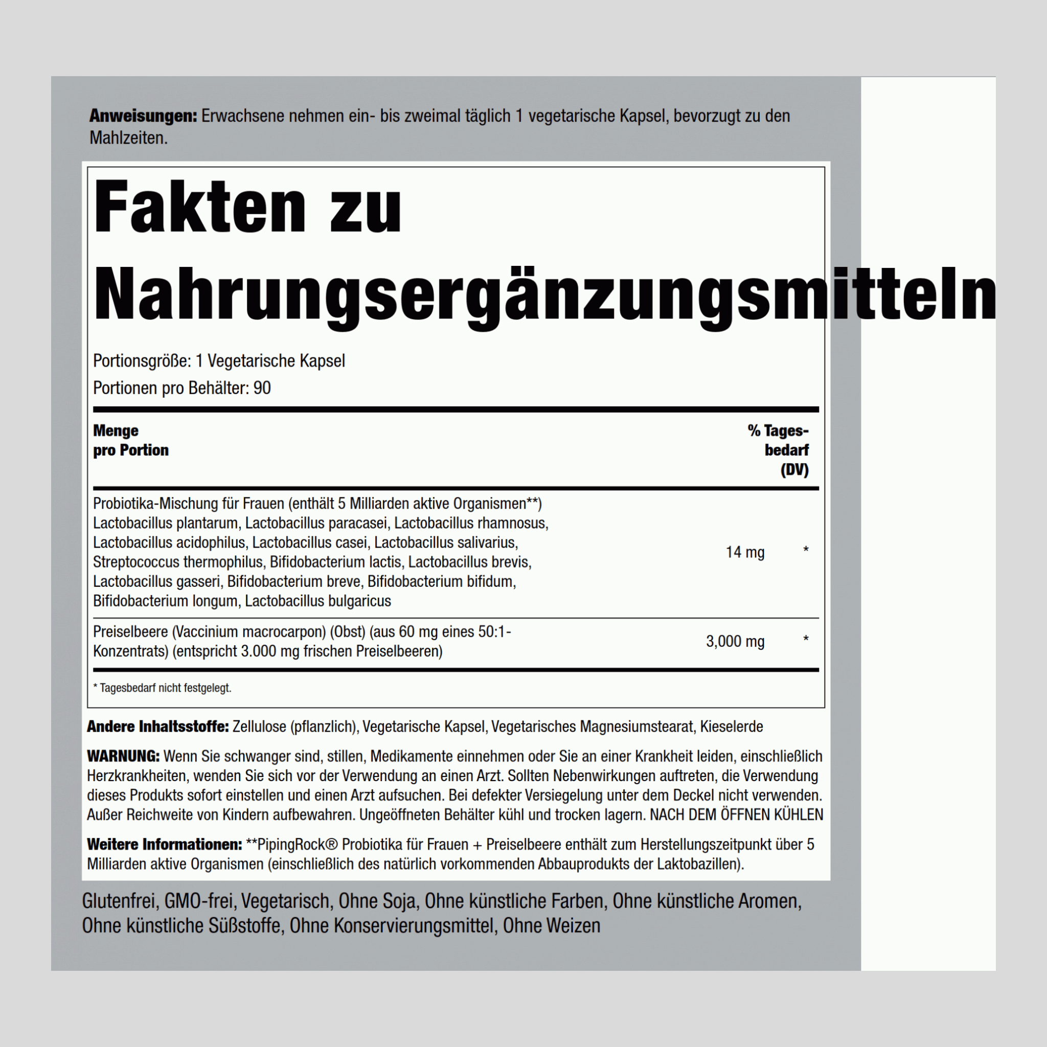 Probiotika für Frauen mit 8 Stämmen und 5 Milliarden Organismen plus Preiselbeere,  90 Vegetarische Kapseln